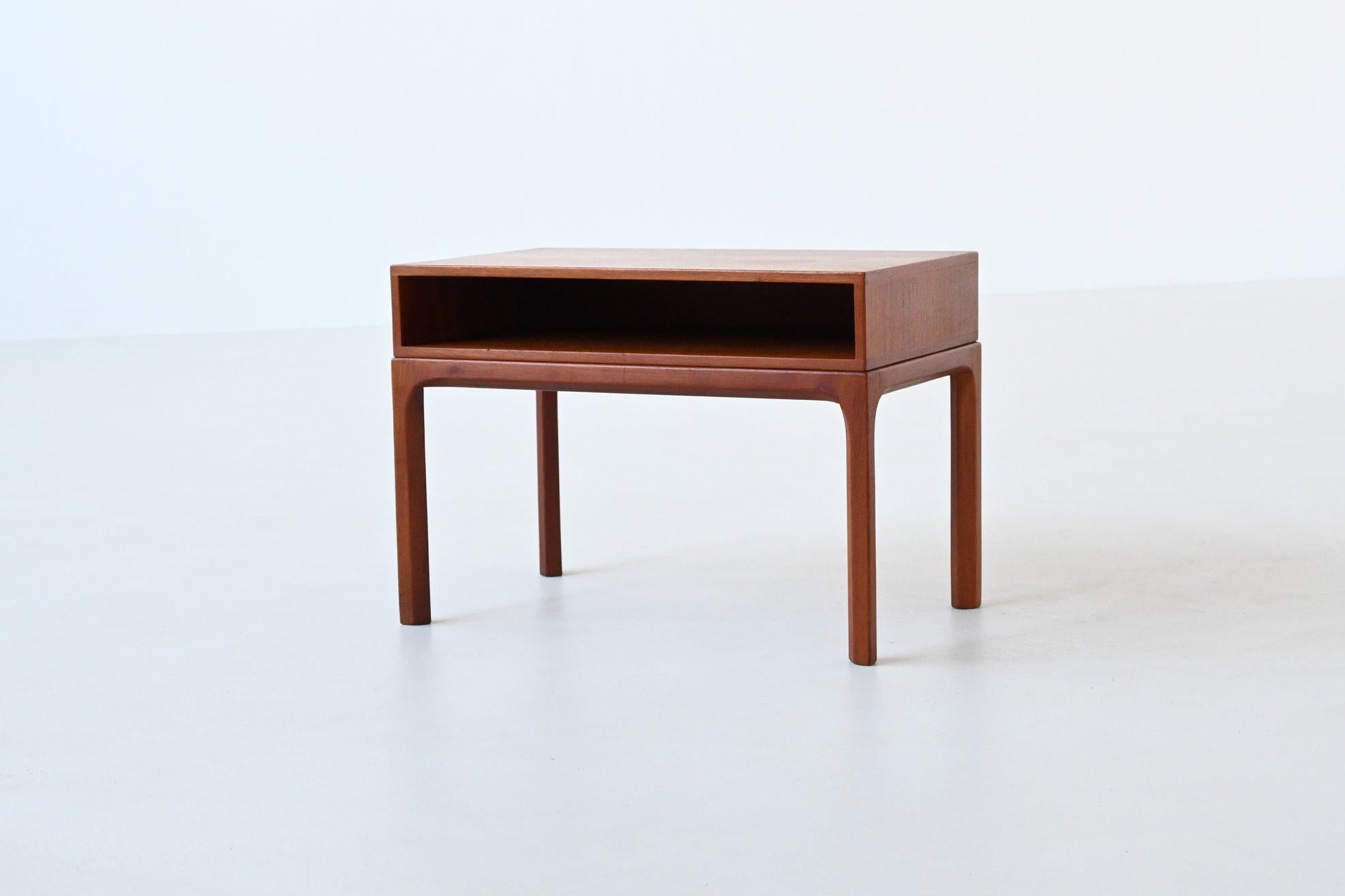 Beautiful bedside table or nightstand model 383 designed by Aksel Kjersgaard for Odder, Denmark 1960. Crafted from warm teak, the nightstand features a simple, elegant form that captures the essence of Danish design. It includes a spacious open