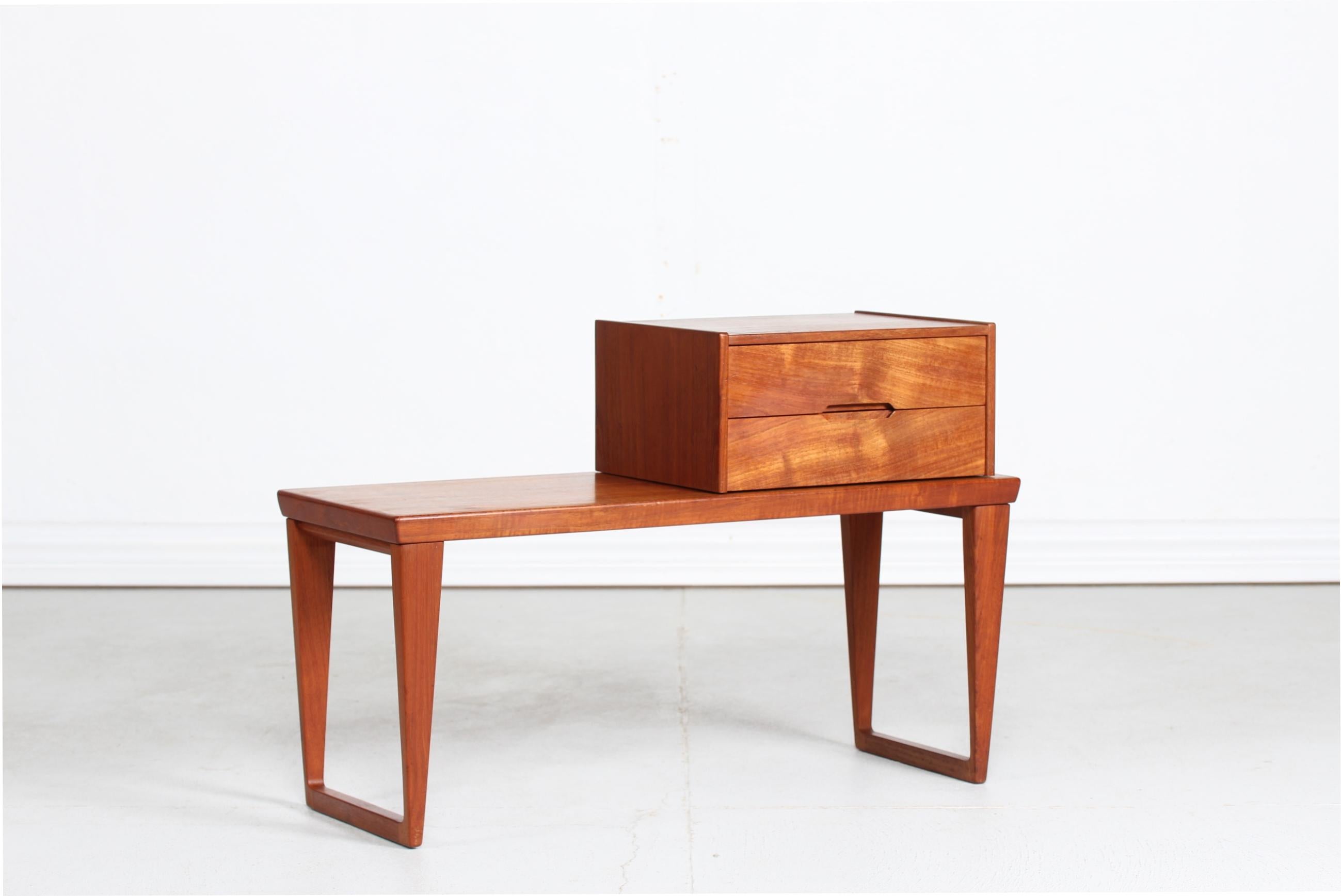 Bench with separate chest of drawers with two drawers design by Danish Aksel Kjersgaard (1925-2018) and Kai Kristiansen (1929-) in the 1960s. 

The furniture are made of teak with oil treatment and manufactured by Aksel Kjersgaards own workshop in