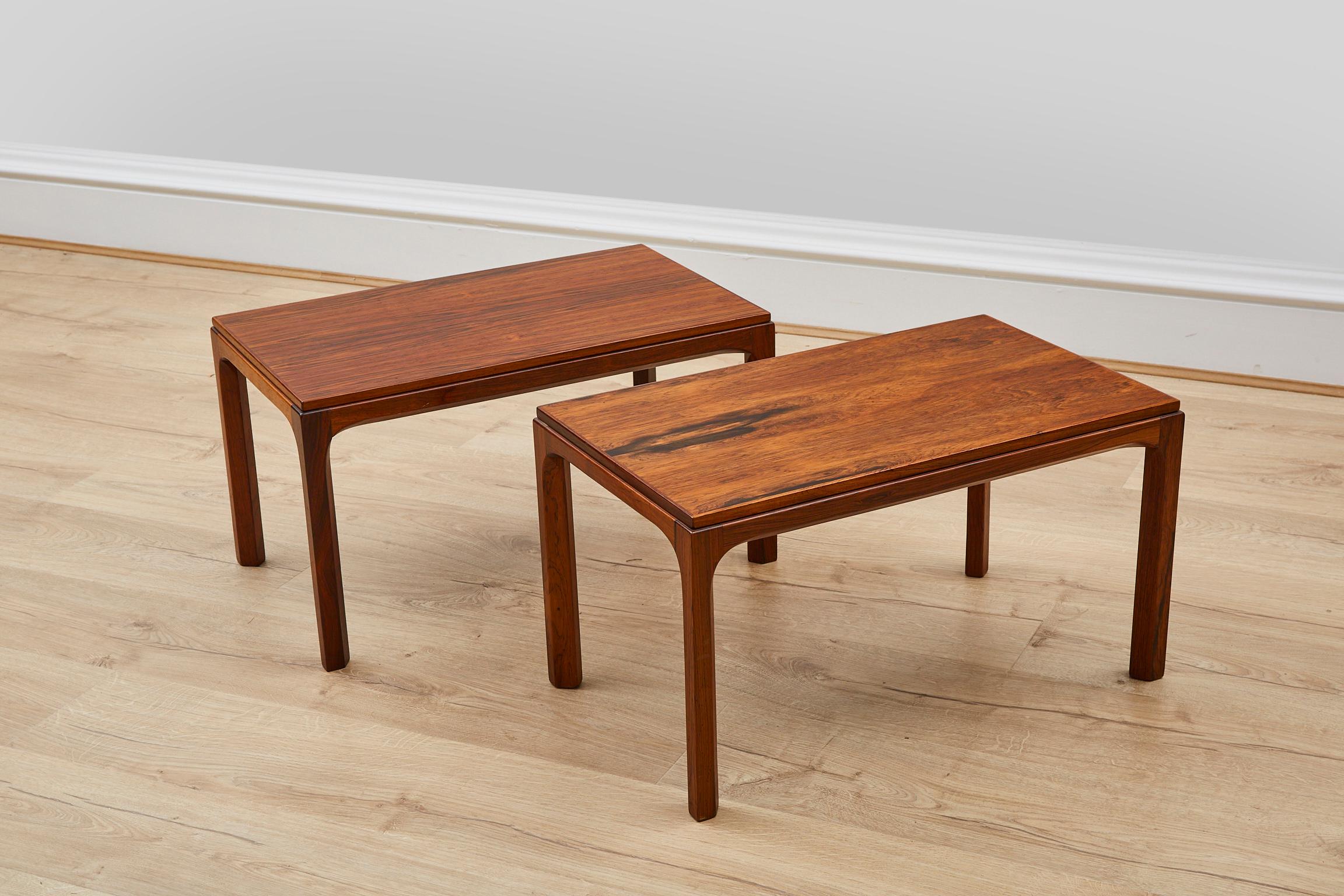 Set of 2 side tables, designed by Aksel Kjersgaard in rosewood for Odder Møbler. Model number 381.

Both a designer and a manufacturer, Aksel Kjersgaard created and produced furniture at the height of the Danish mid-century modern movement.

In