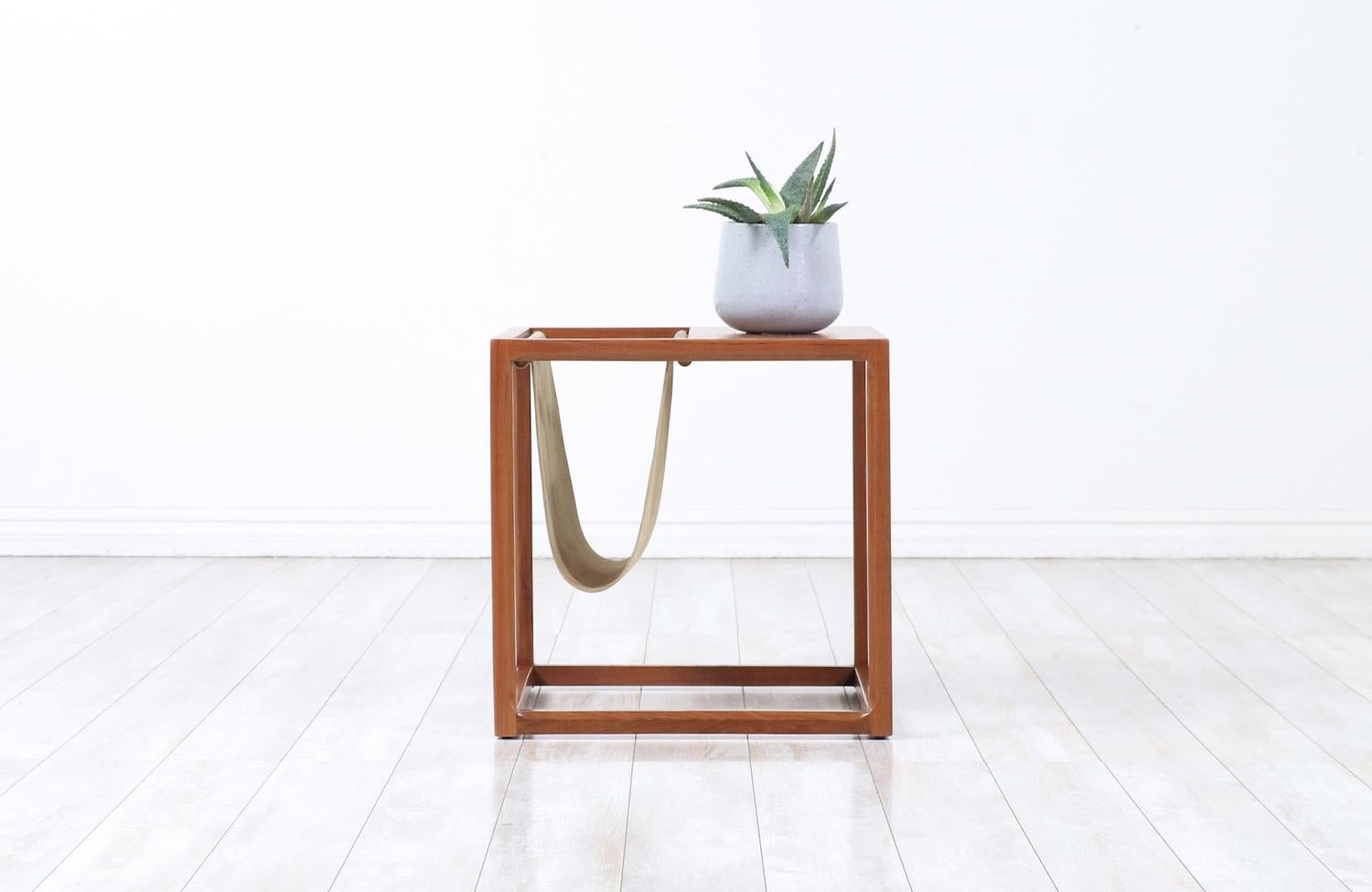 Mid-20th Century Aksel Kjersgaard Teak Side Table with Magazine Leather Pouch For Sale