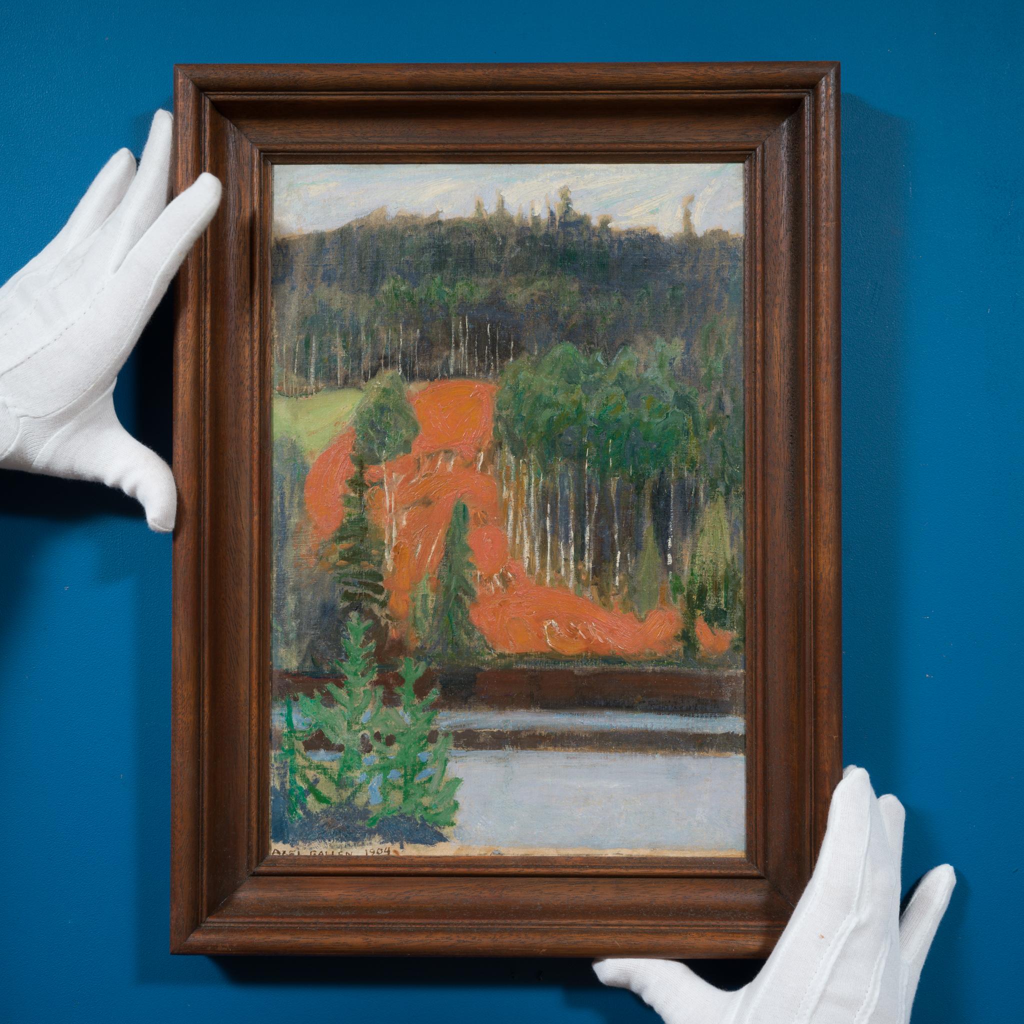 Blick auf einen Berghang über ein Gewässer; Blick vom Keitele oder Ruovesi – Painting von Akseli Gallen-Kallela