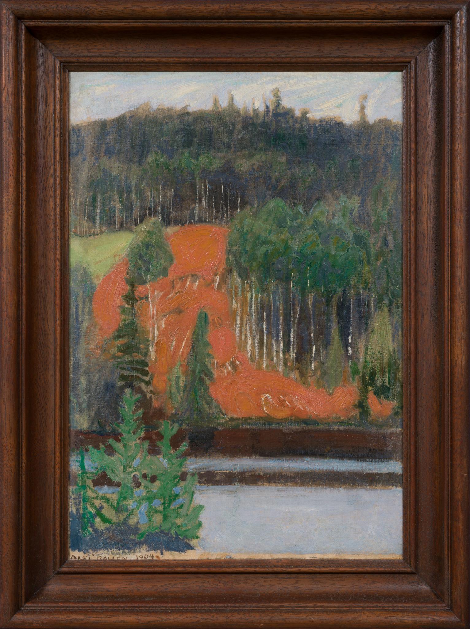 Blick auf einen Berghang über ein Gewässer; Blick vom Keitele oder Ruovesi (Symbolismus), Painting, von Akseli Gallen-Kallela