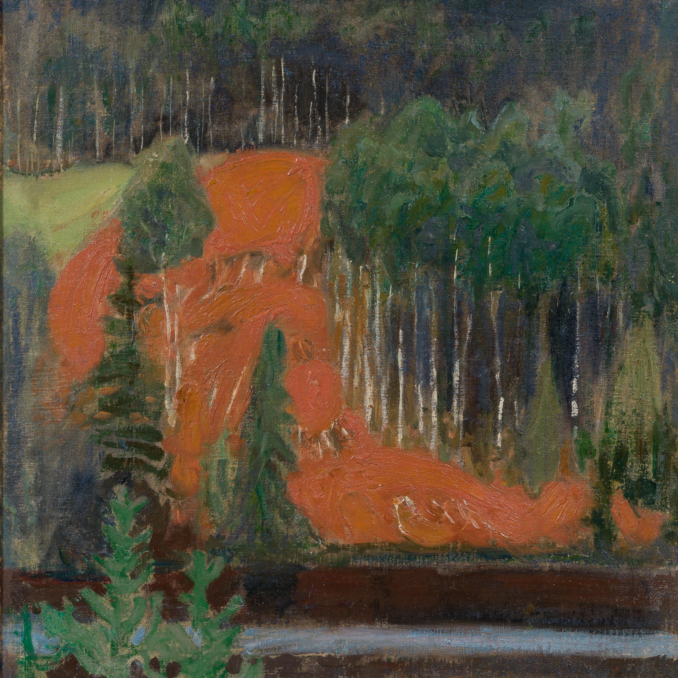 Blick auf einen Berghang über ein Gewässer; Blick vom Keitele oder Ruovesi (Schwarz), Figurative Painting, von Akseli Gallen-Kallela