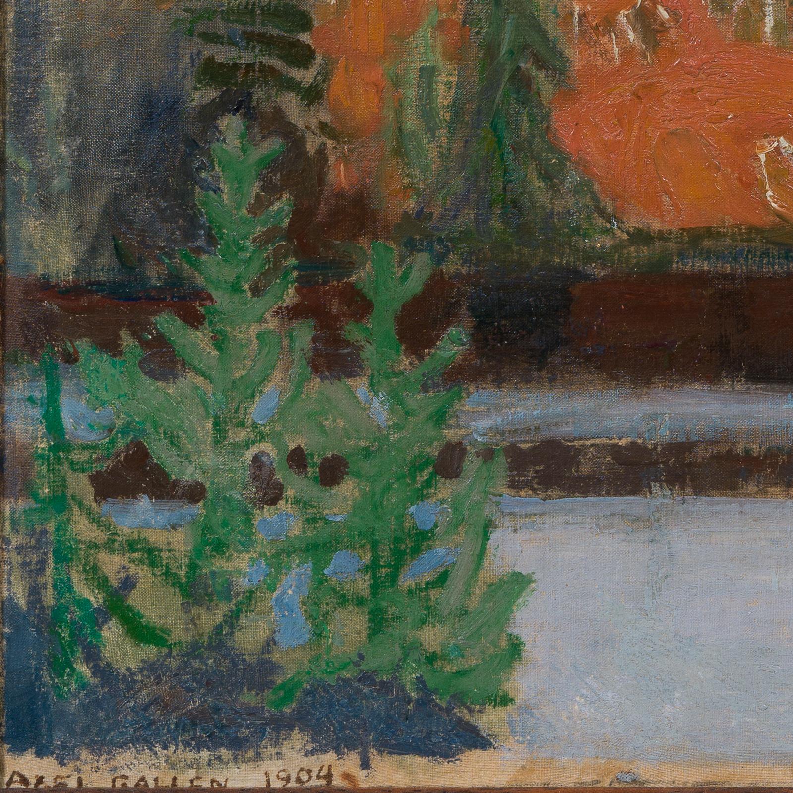 Akseli Gallen-Kallela (Björneborg 1865-1931 Stockholm)

Blick auf einen Berghang über ein Gewässer; Blick vom Keitele oder Ruovesi

Signiert und datiert 