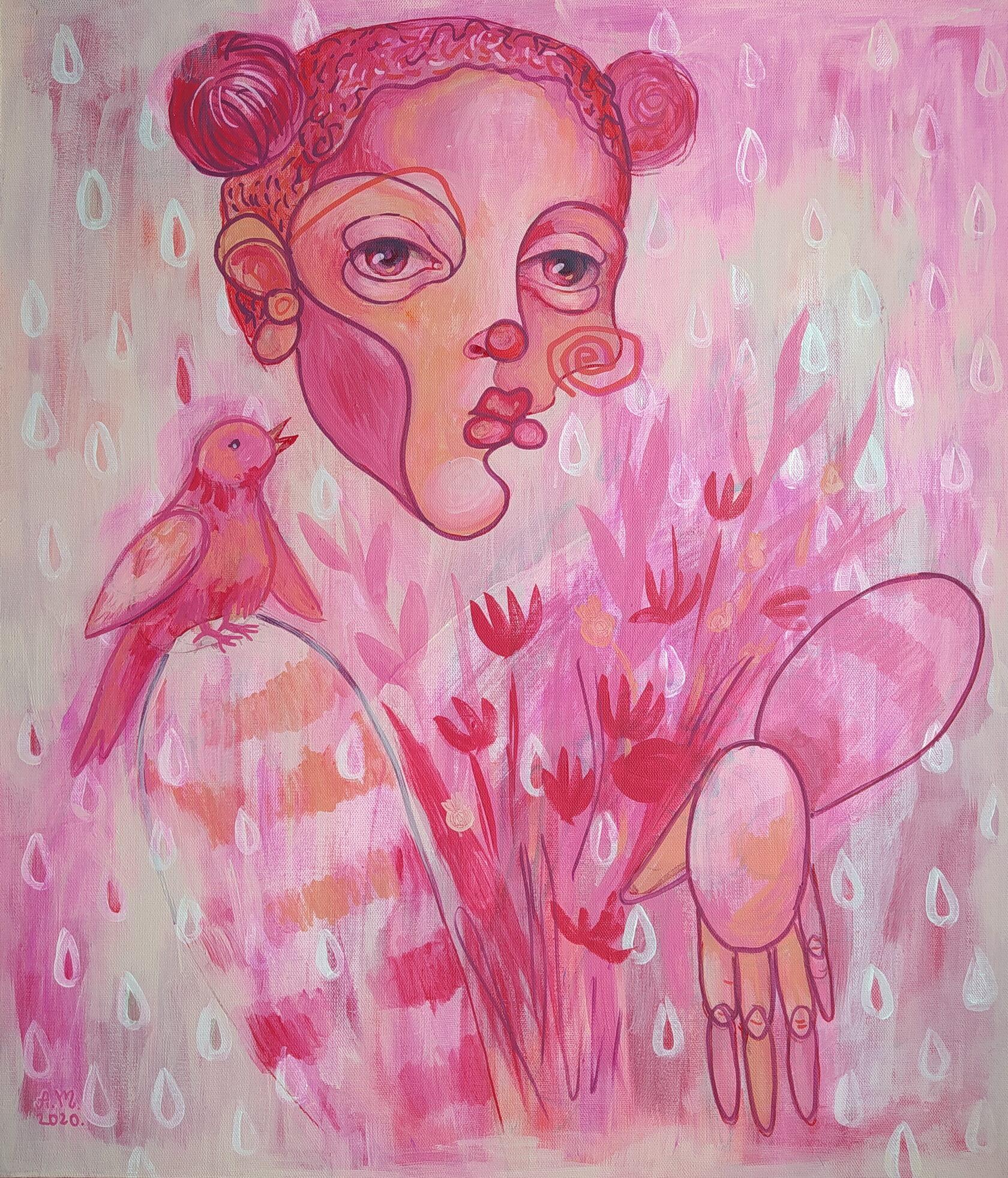Anastasiya Akulova Figurative Painting - Girl and bird
