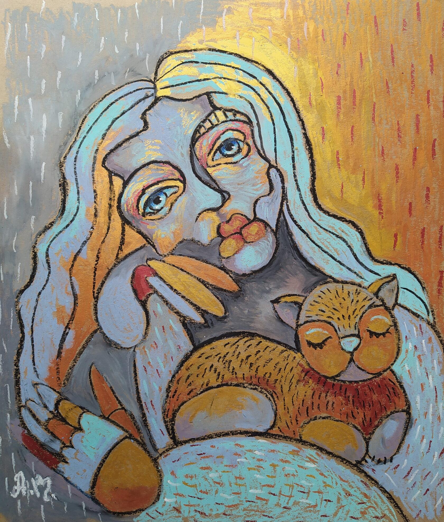 Anastasiya Akulova Figurative Painting - Girl with a cat