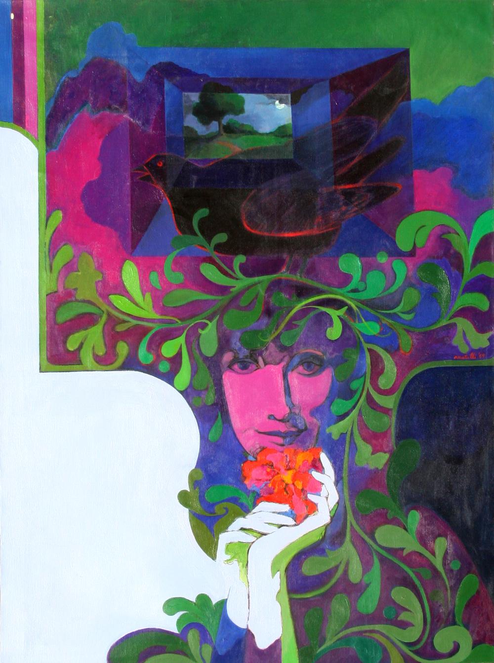Frau mit Blume und Vogel

Al Amatulli
Amerikaner (1935)

Datum: ca. 1972
Öl auf Leinwand, verso signiert
Größe: 44 Zoll x 33 Zoll (111,76 cm x 83,82 cm)