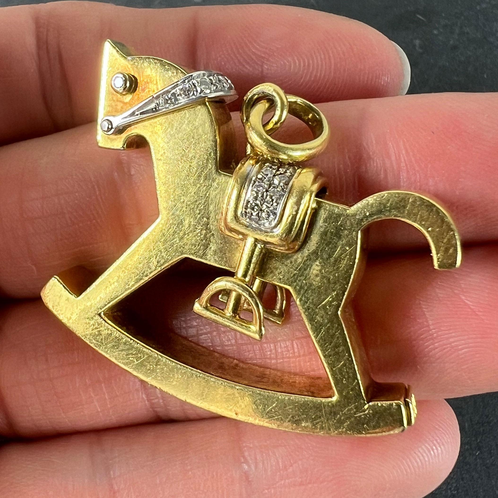Al Angiolino & Zogno Large Rocking Horse 18K Yellow White Gold Diamond Pendant For Sale 7