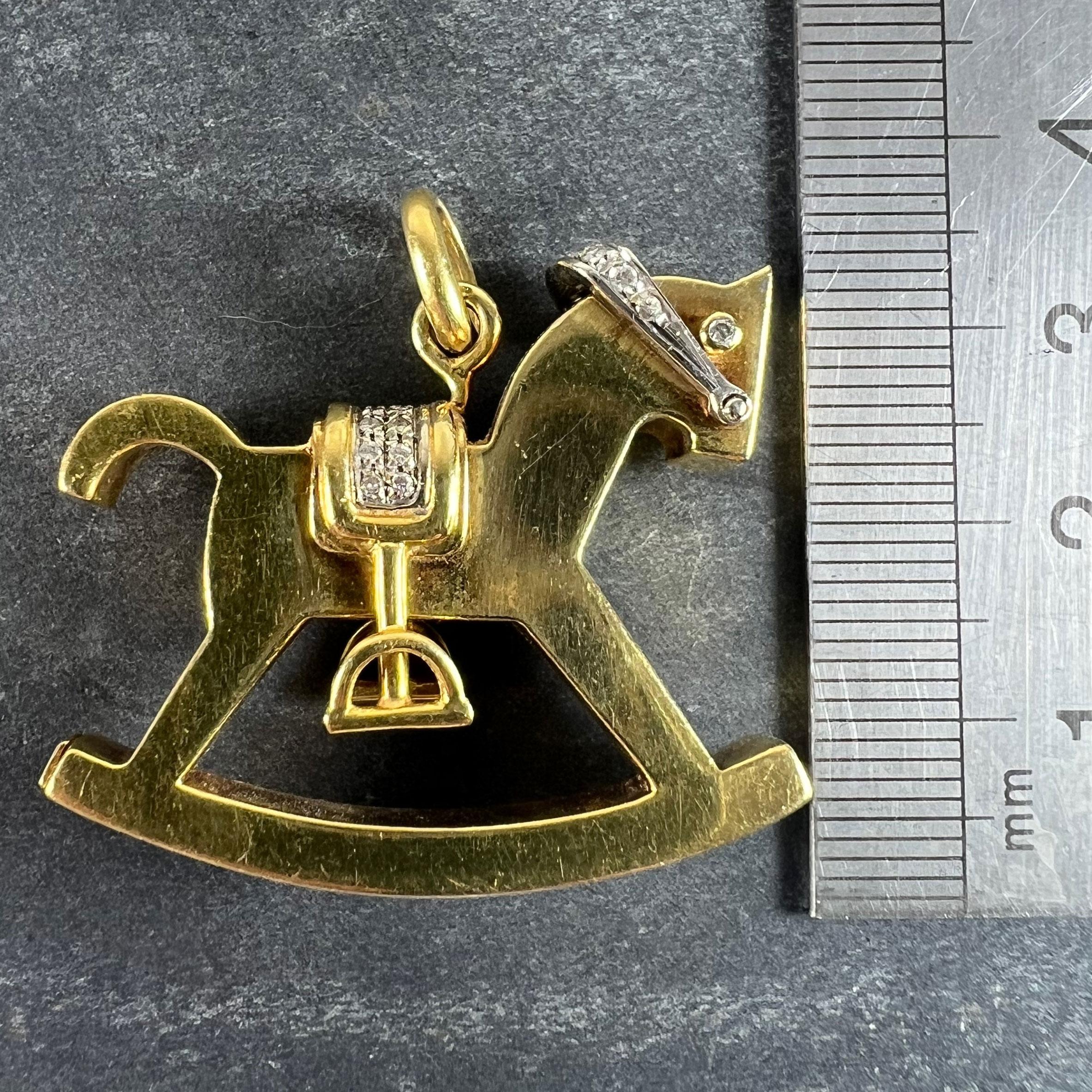 Al Angiolino & Zogno Large Rocking Horse 18K Yellow White Gold Diamond Pendant For Sale 10