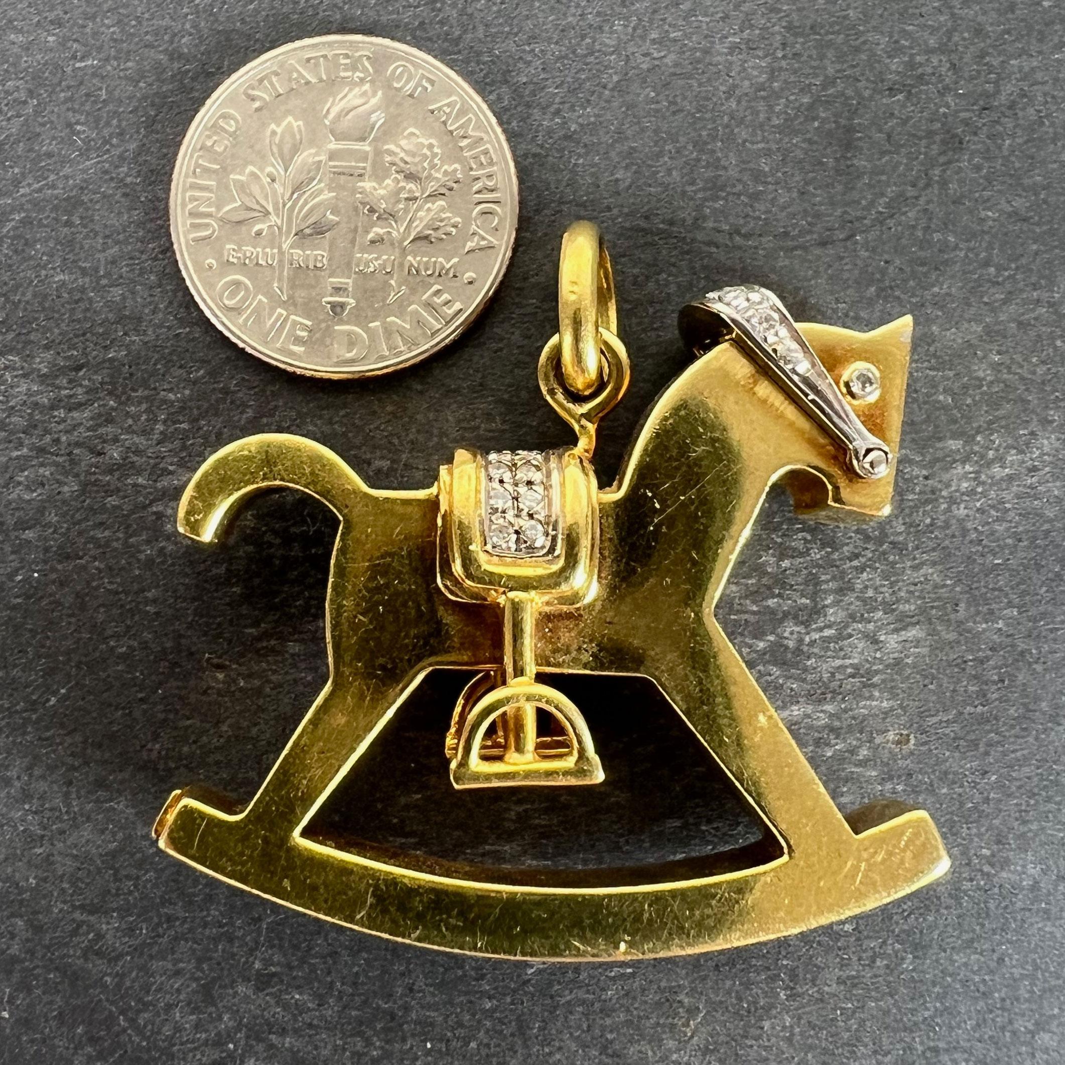 Al Angiolino & Zogno Large Rocking Horse 18K Yellow White Gold Diamond Pendant For Sale 11