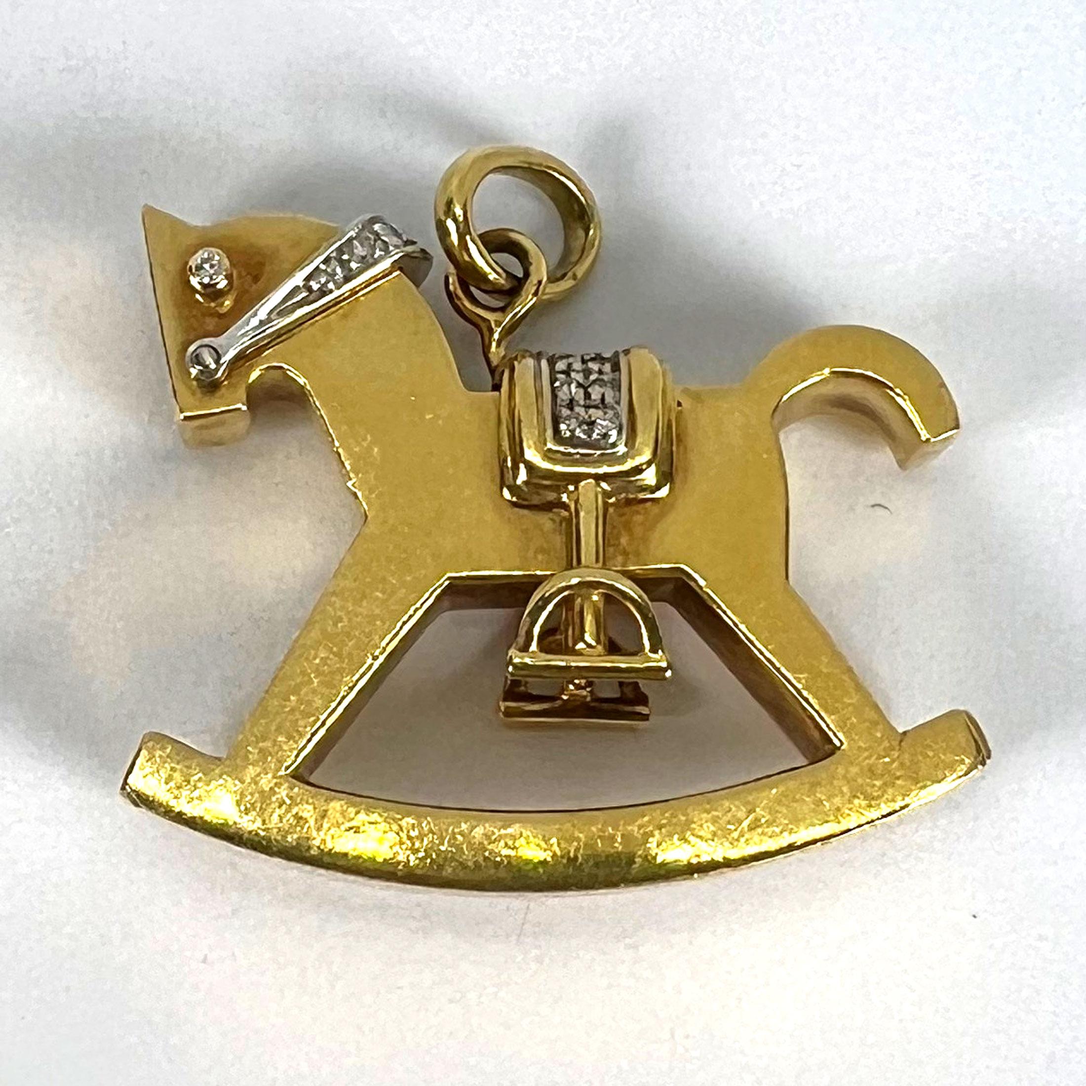 Al Angiolino & Zogno Large Rocking Horse 18K Yellow White Gold Diamond Pendant For Sale 12