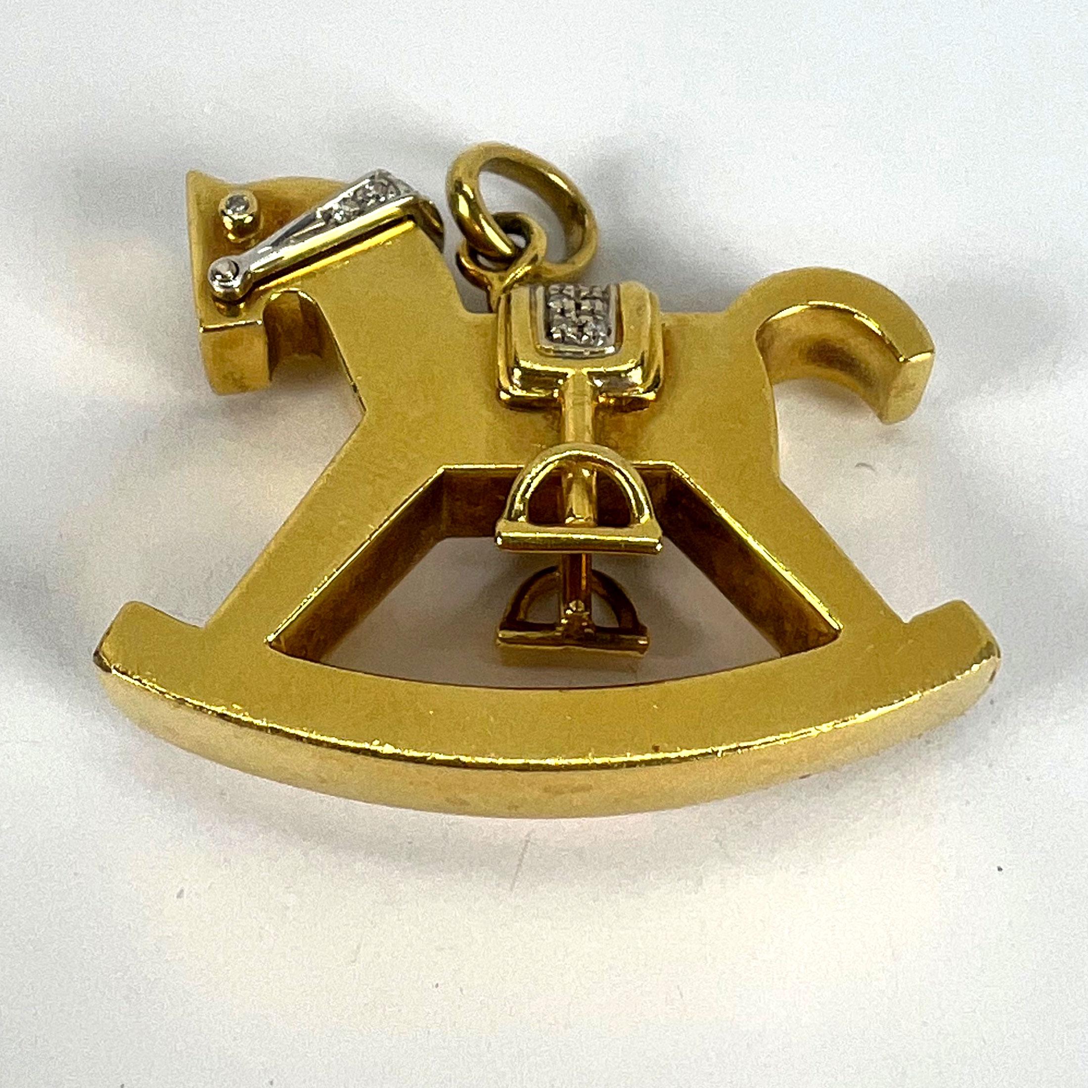 Al Angiolino & Zogno Large Rocking Horse 18K Yellow White Gold Diamond Pendant For Sale 13