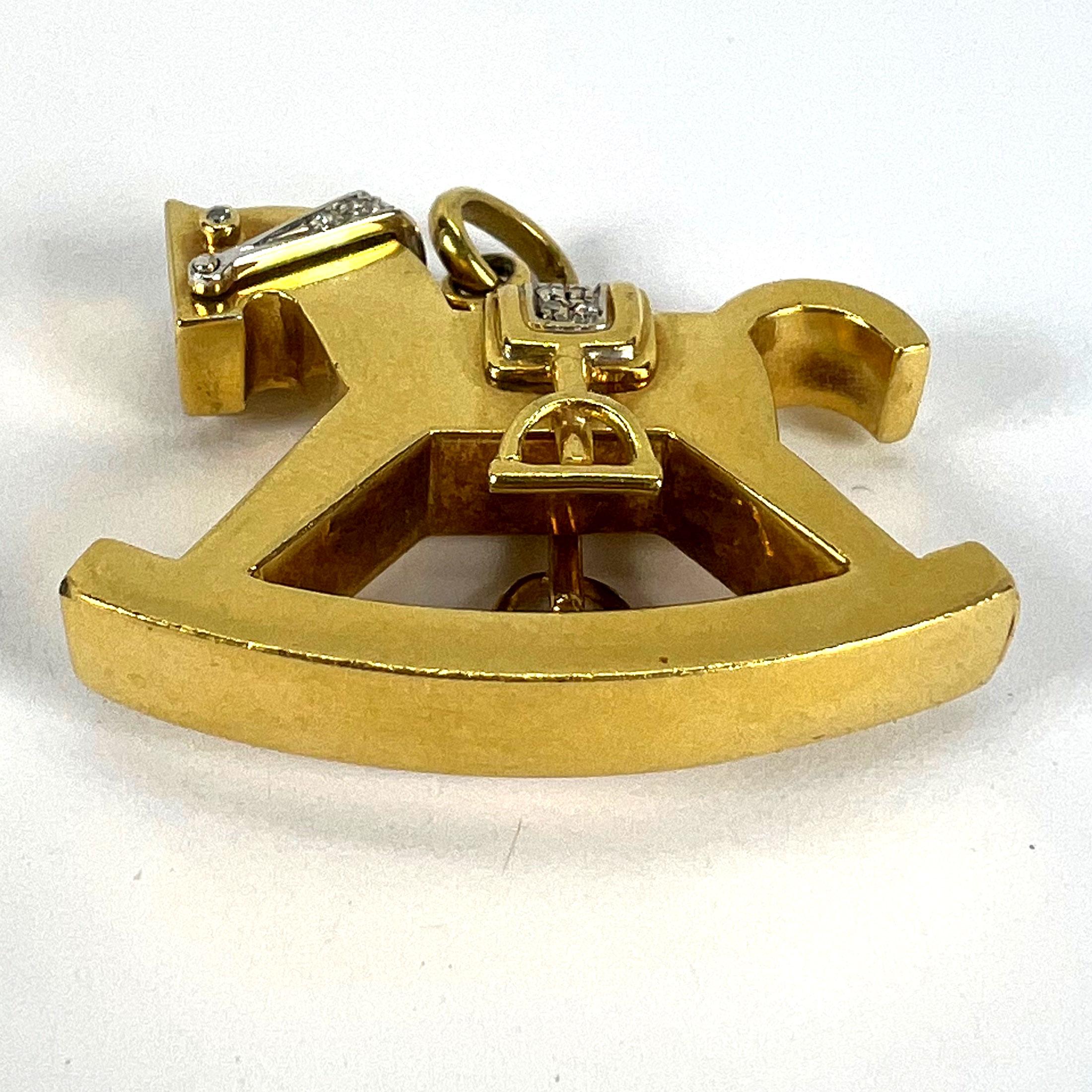 Al Angiolino & Zogno Large Rocking Horse 18K Yellow White Gold Diamond Pendant For Sale 14