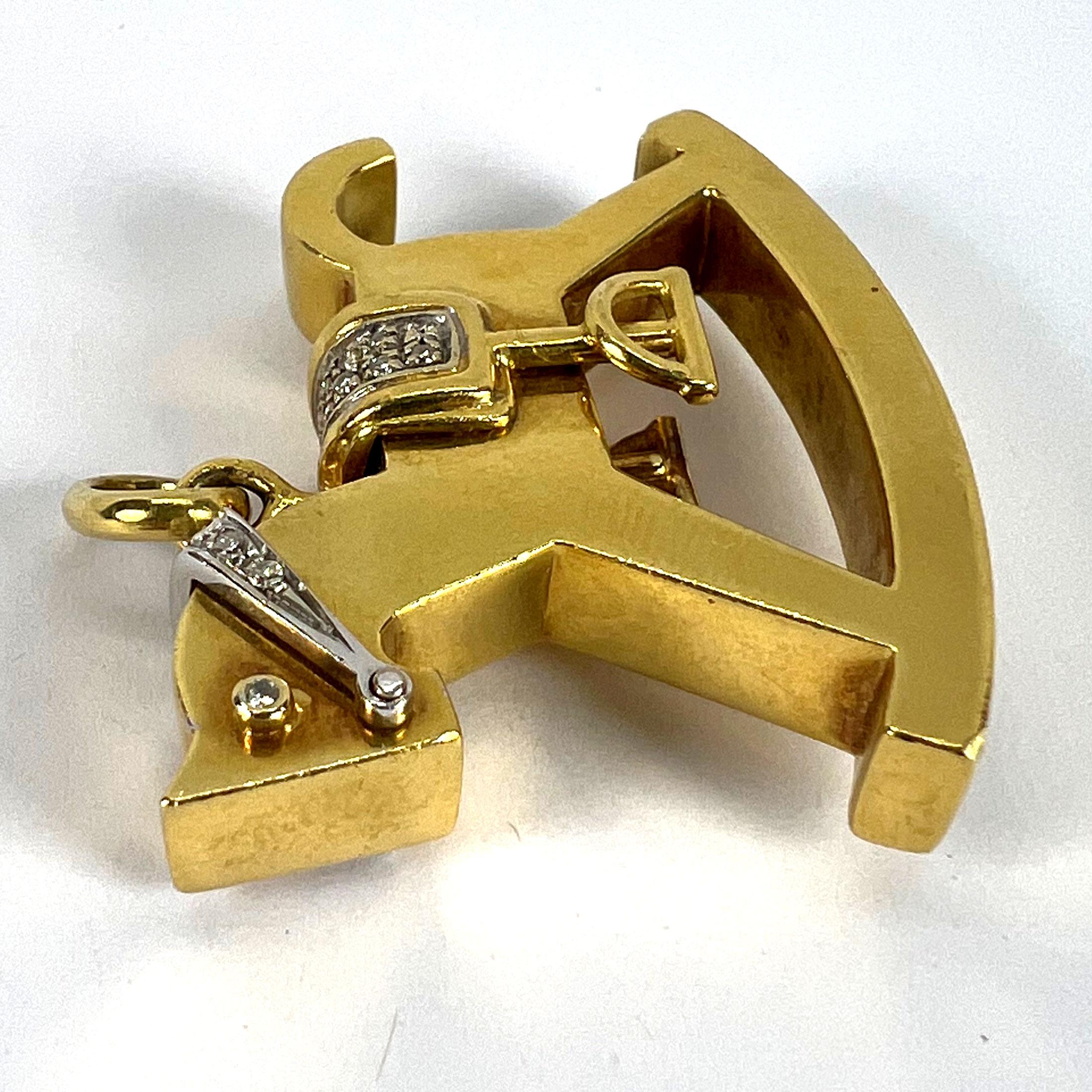 Al Angiolino & Zogno Large Rocking Horse 18K Yellow White Gold Diamond Pendant For Sale 15