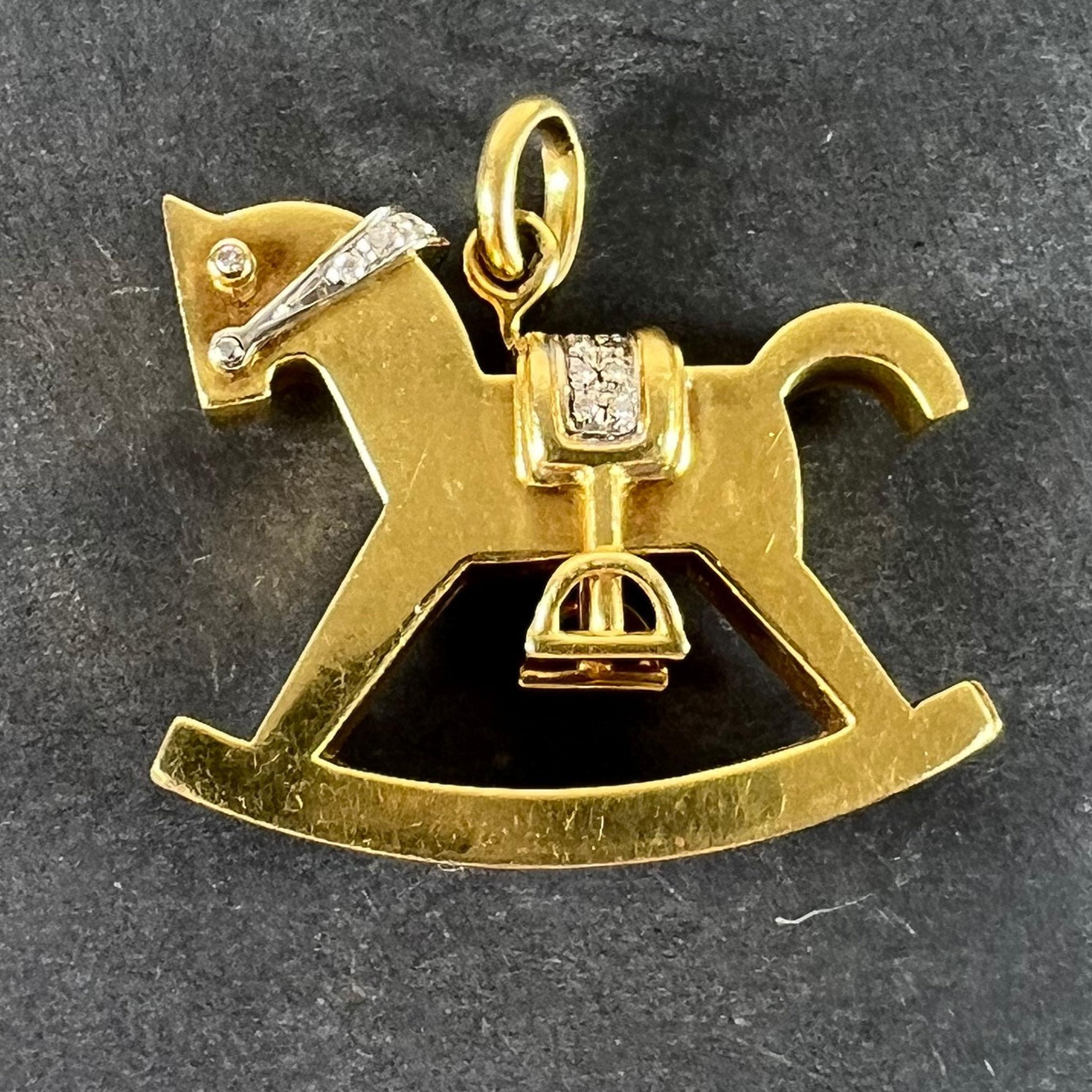 Brilliant Cut Al Angiolino & Zogno Large Rocking Horse 18K Yellow White Gold Diamond Pendant For Sale