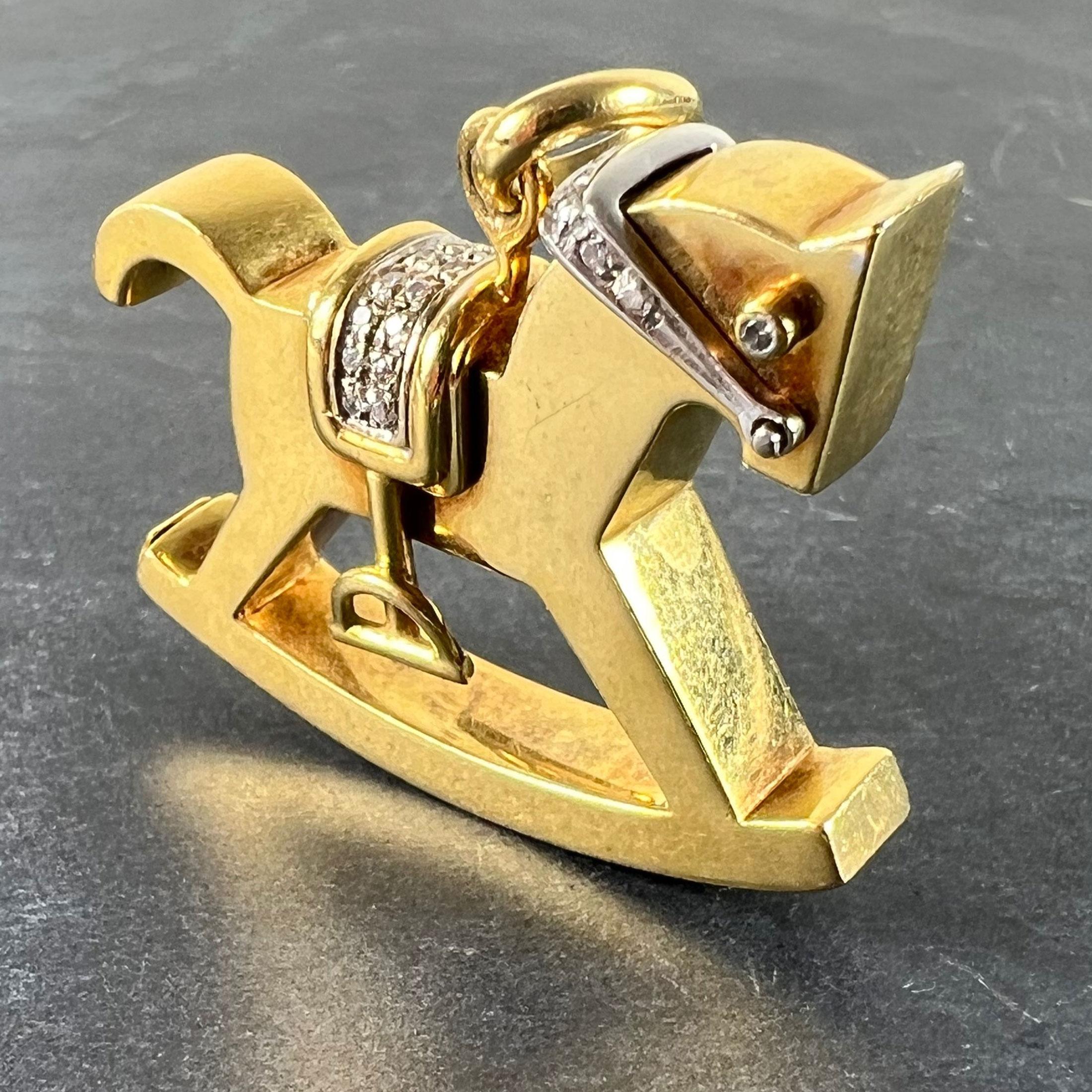 Al Angiolino & Zogno Large Rocking Horse 18K Yellow White Gold Diamond Pendant In Good Condition For Sale In London, GB