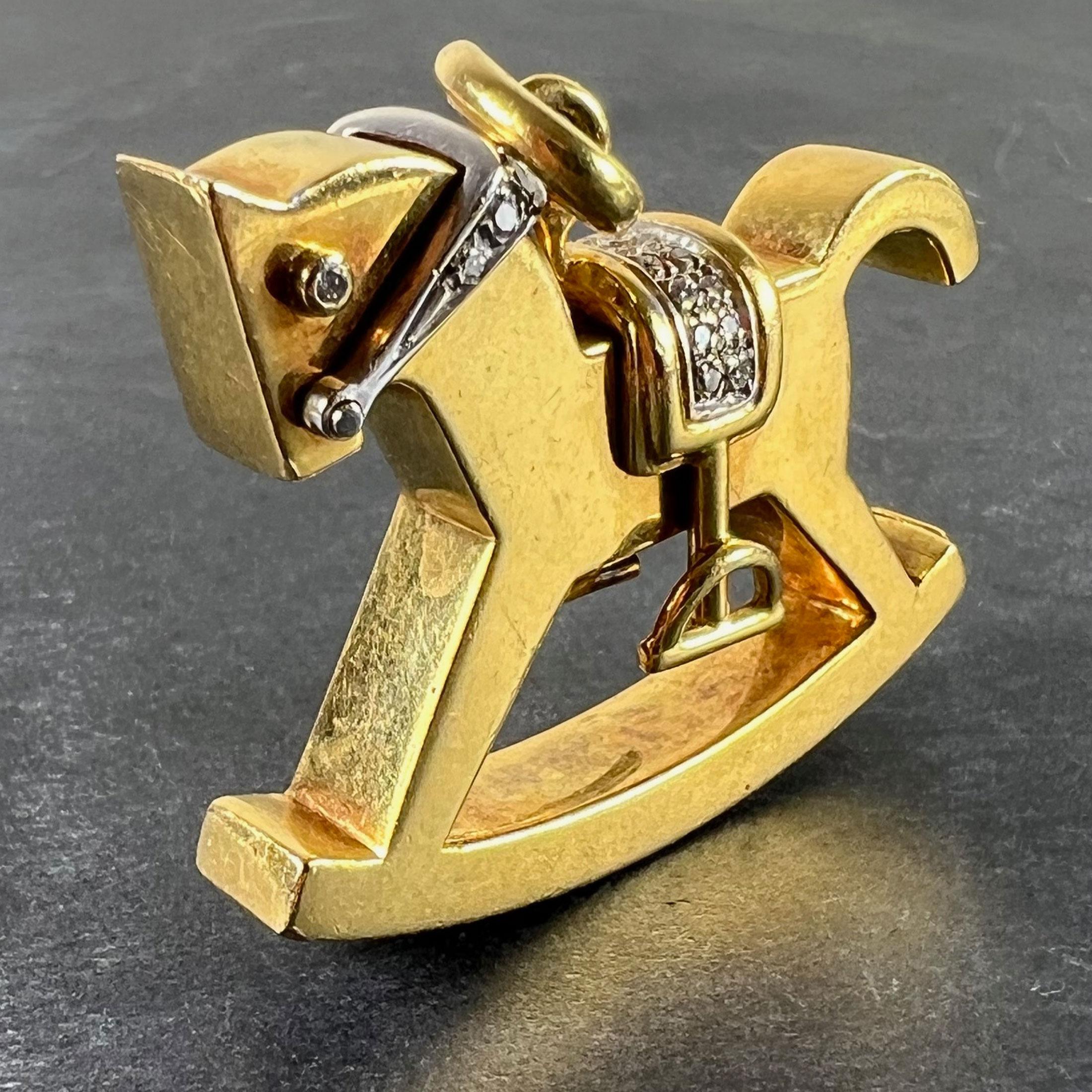 Women's or Men's Al Angiolino & Zogno Large Rocking Horse 18K Yellow White Gold Diamond Pendant For Sale