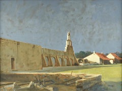 "MISSION SAN JUAN CAPISTRANO" SAN ANTONIO TEXAS 44 X 56 FRAME SIZE TEXAS ARTIST