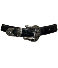 Al Beres Black Reptile Western Belt with Abalone Buckle, 1980s