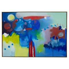 Al Bright Signiert 2002 Forcefield Blues Abstraktes Gemälde, Öl auf Leinwand, Gemälde