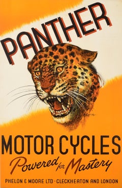 Original Vintage Advertising Poster Panther Motor Cycles Jaguar Motorcycle Art
