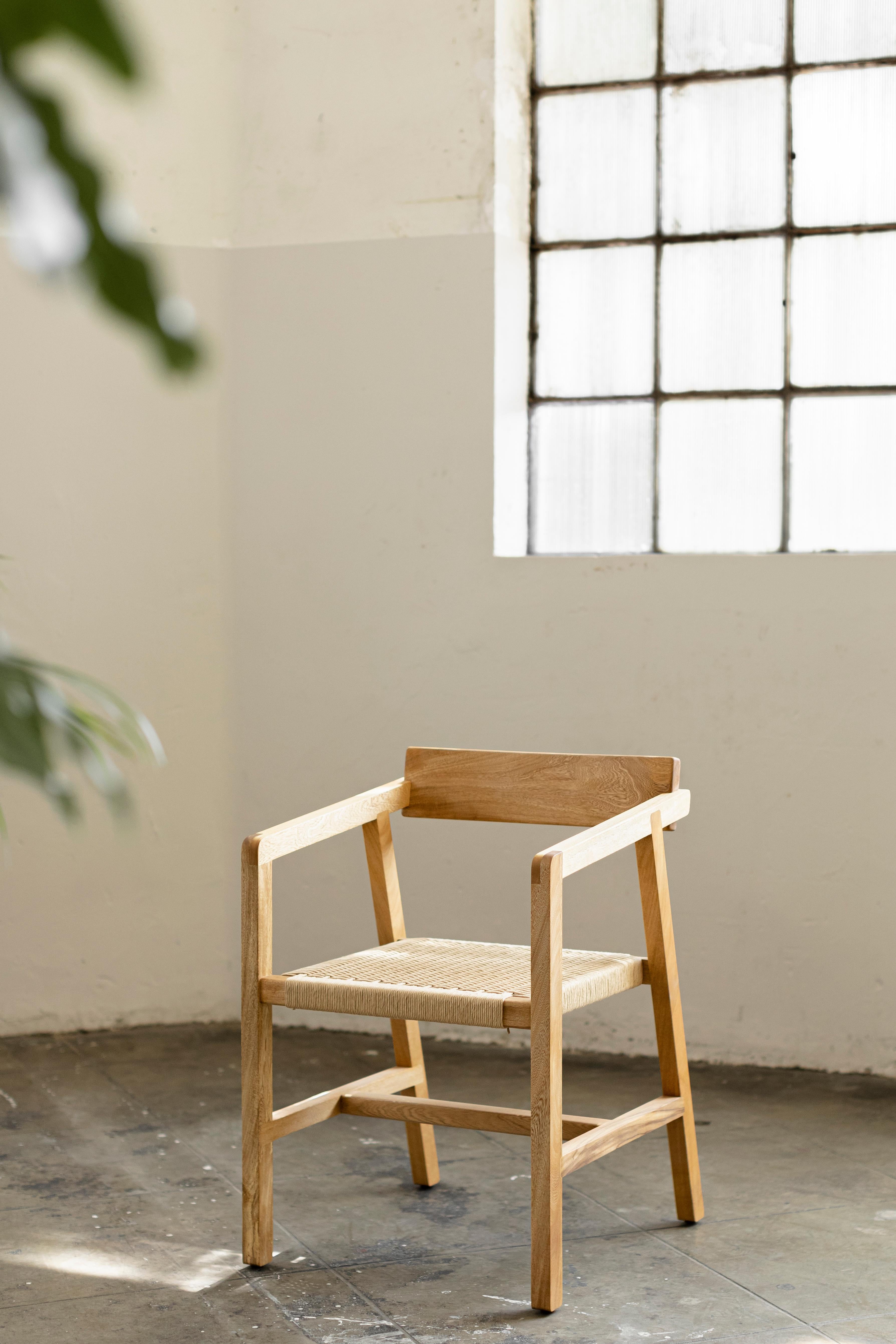 AL Collection wooden chair handwoven with jute or paper cord. Available in oak or tzalam wood.