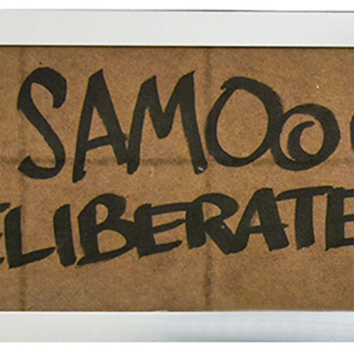 Amazing double sided Original Artwork by Al Diaz.
Al Diaz is also famous for being part of the 70’s- 80’s SAMO© duo with Jean Michel Basquiat.
One side has thought provoking text by Diaz- WE AWAIT A NEW TIME.
Other side is hand illustrated with
