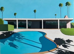 Pool Encompassed by Palm Trees - réalisme original - minimalisme