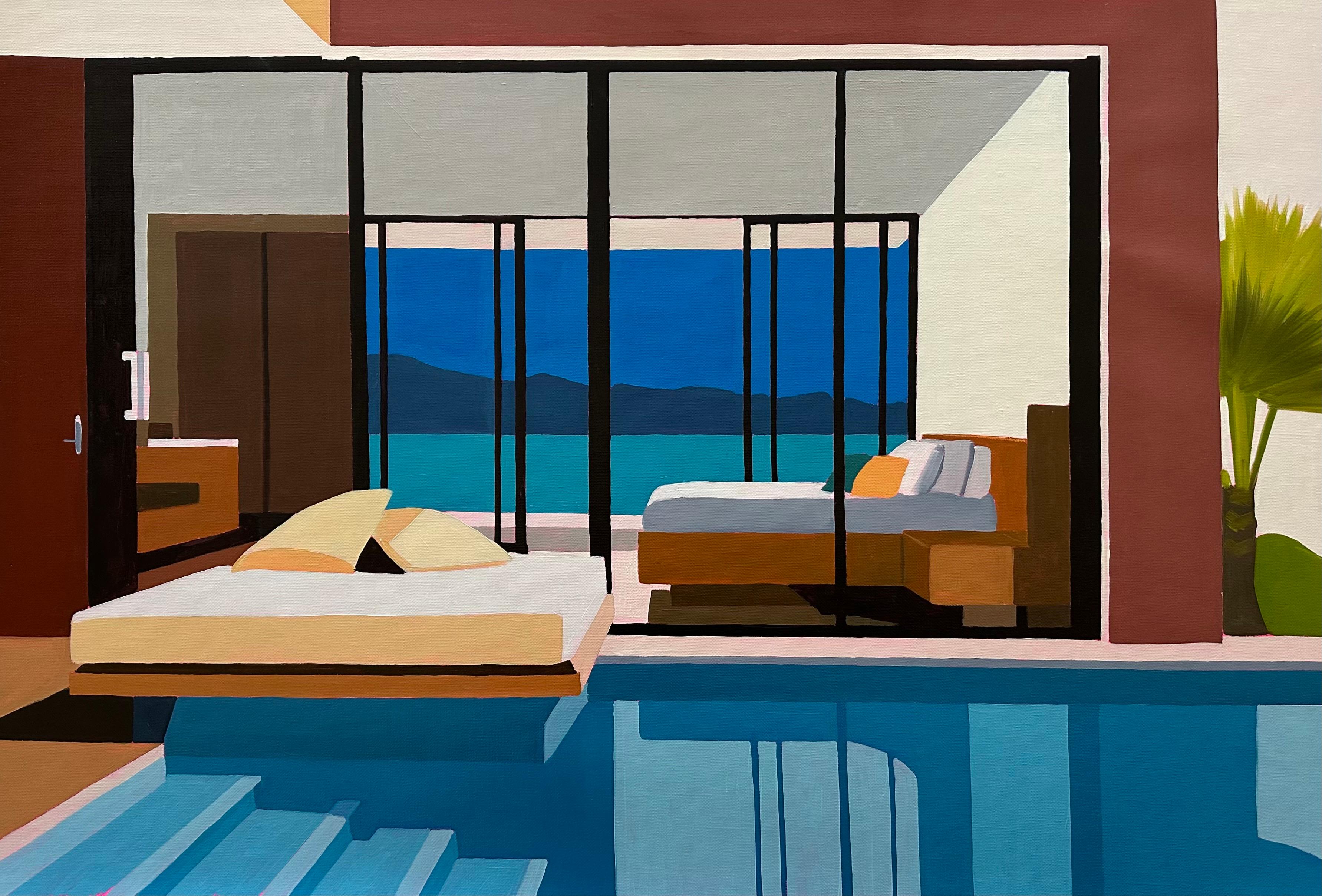 Wunderschönes Schlafzimmer -Originales minimalistisches Stilleben-Gemälde- Zeitgenössisches Kunstwerk