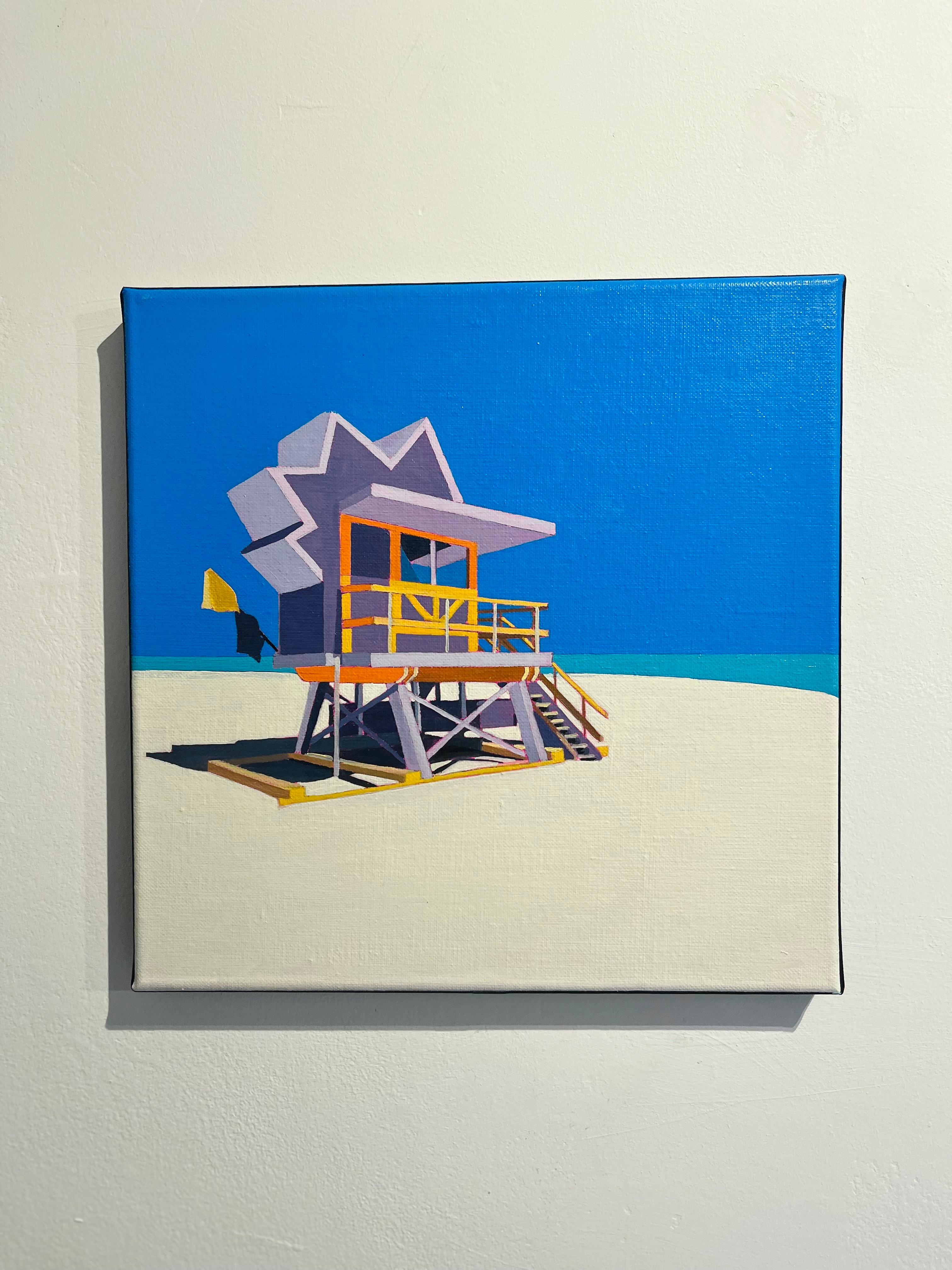 Lifeguard Hut 1 - Original realism oil landscape oil painting-contemporary Art - Painting by Al Freno
