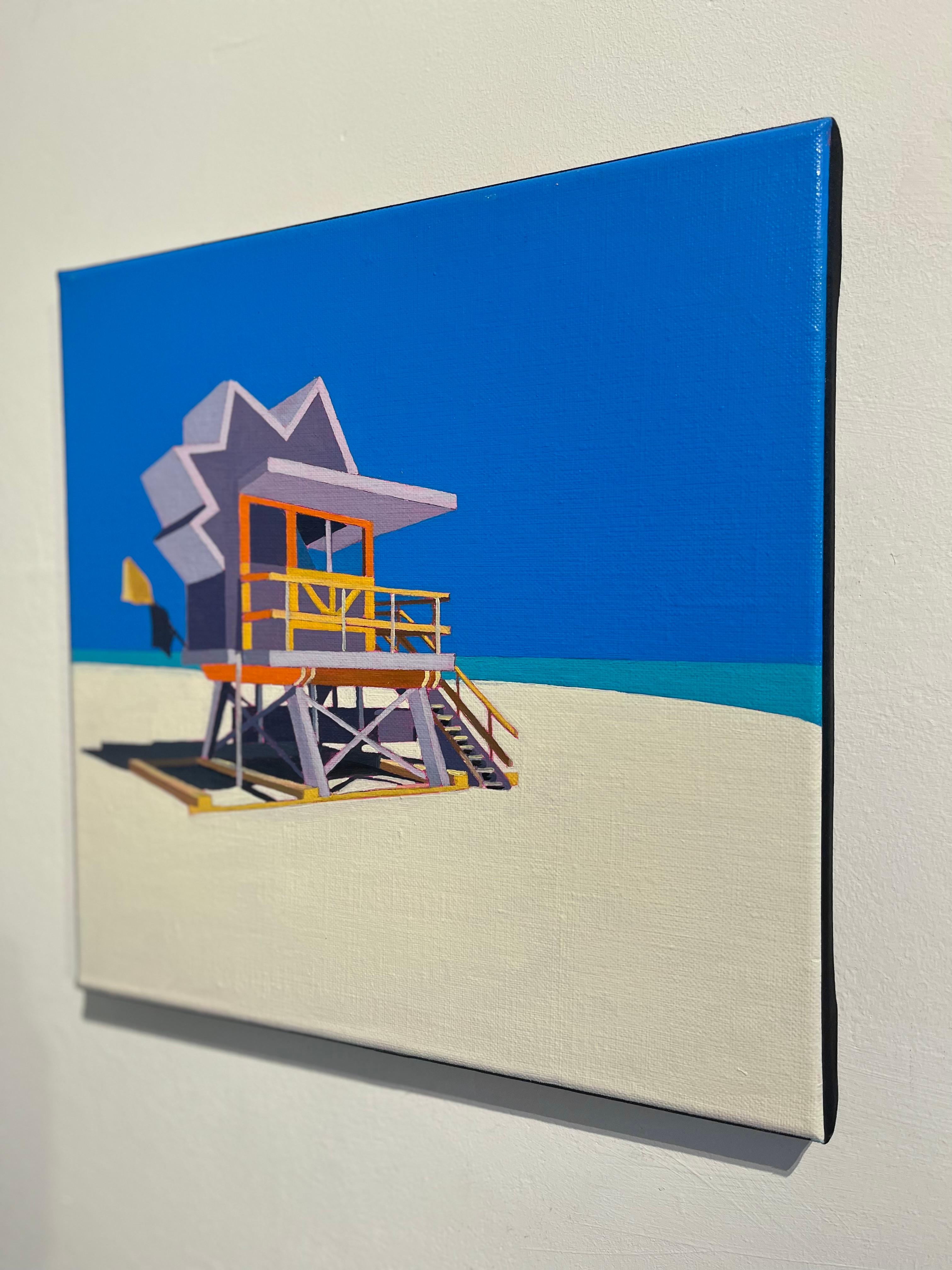 Lifeguard Hut 1 - Original realism oil landscape oil painting-contemporary Art - Minimalist Painting by Al Freno