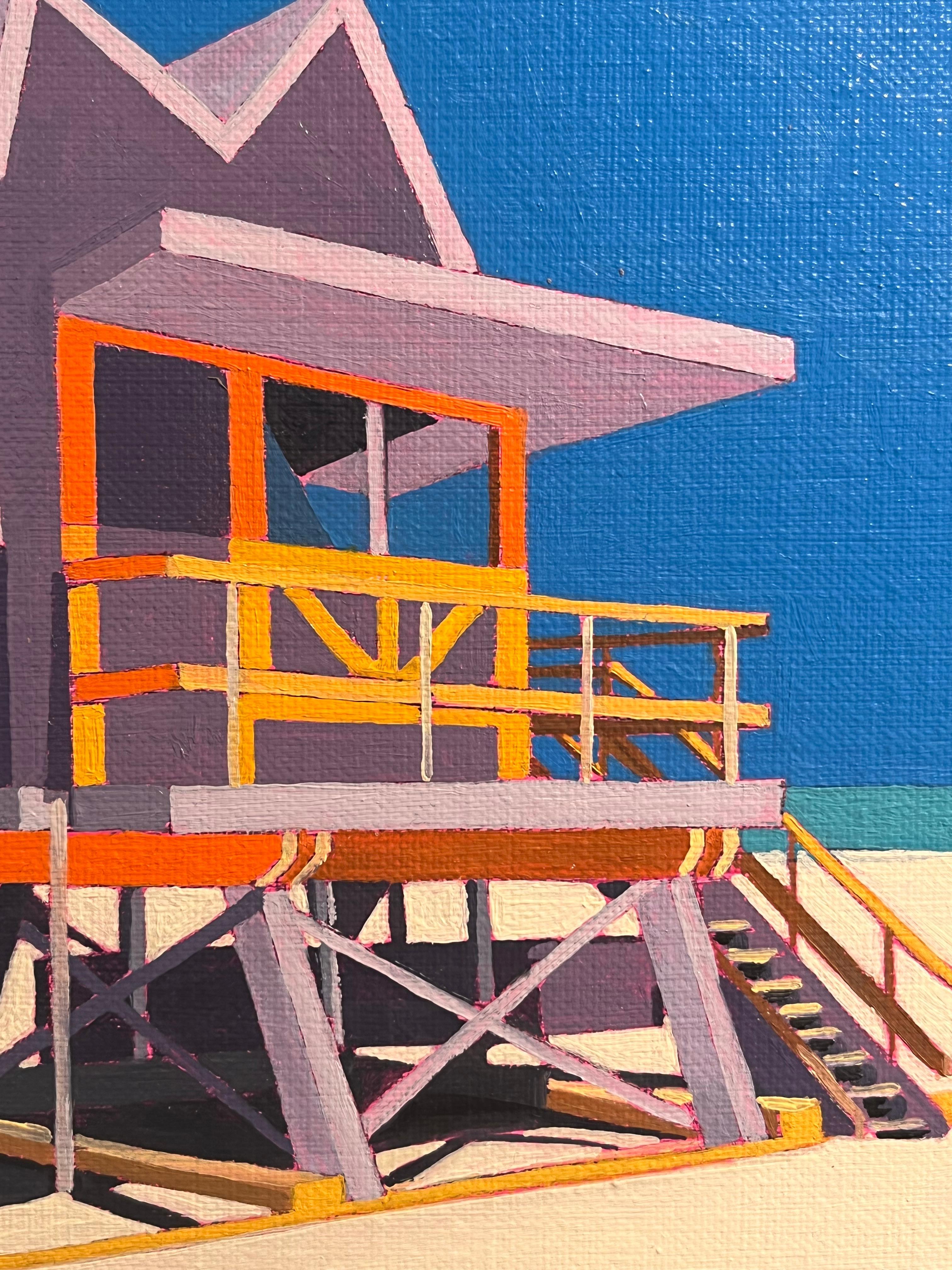 Lifeguard Hut 1 - Original realism oil landscape oil painting-contemporary Art - Blue Figurative Painting by Al Freno