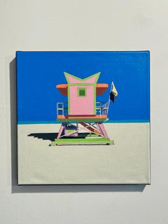 Lifeguard Hut 2 -original realism-minimalism landscape painting-contemporary Art