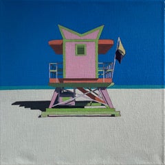 Lifeguard Hut 2 -original realism-minimalism landscape painting-contemporary Art