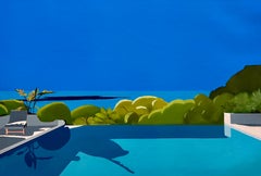 Pool with view -original realism landscape oil painting- modern minimalism art