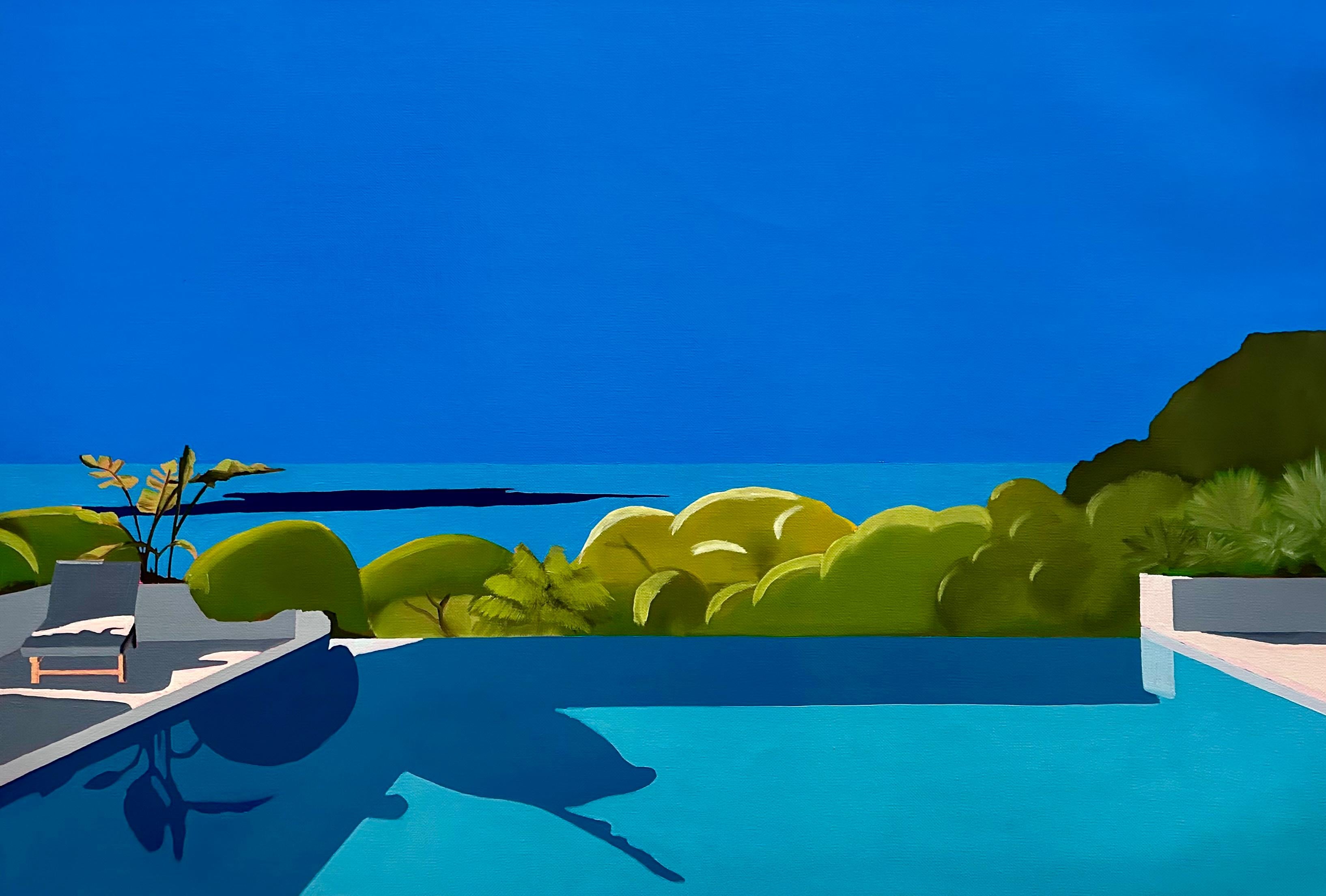 Piscine avec vue -réalisme original-minimalisme peinture à l'huile- art contemporain