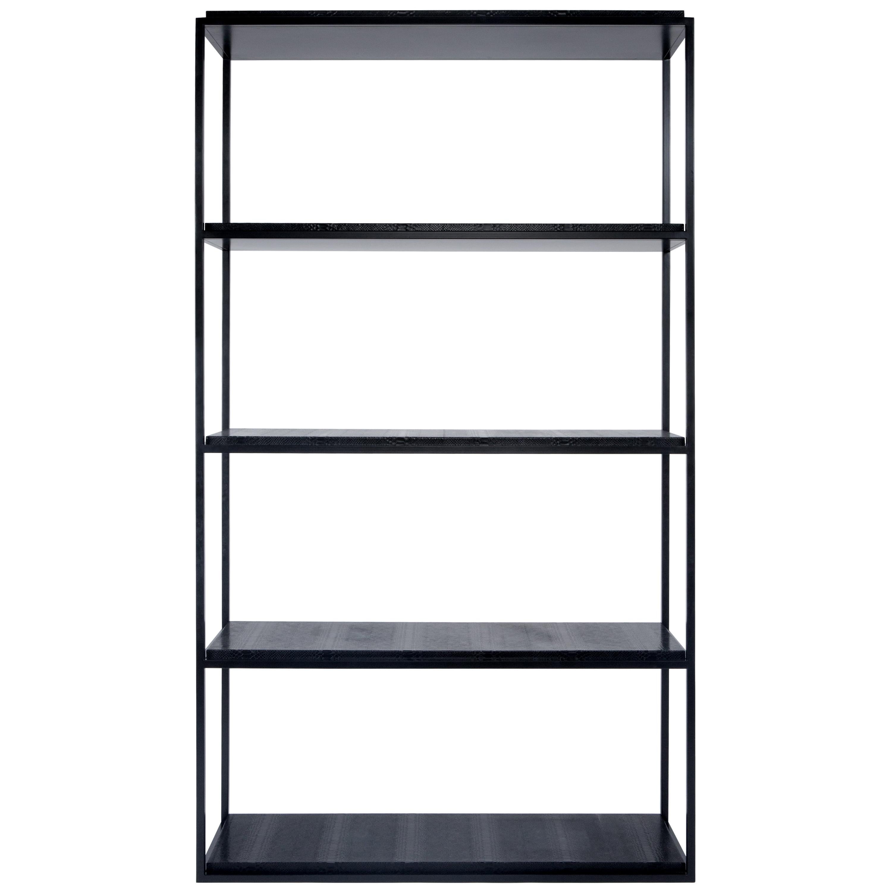 Al Fresco Bookcase in black iron and exotic leather For Sale