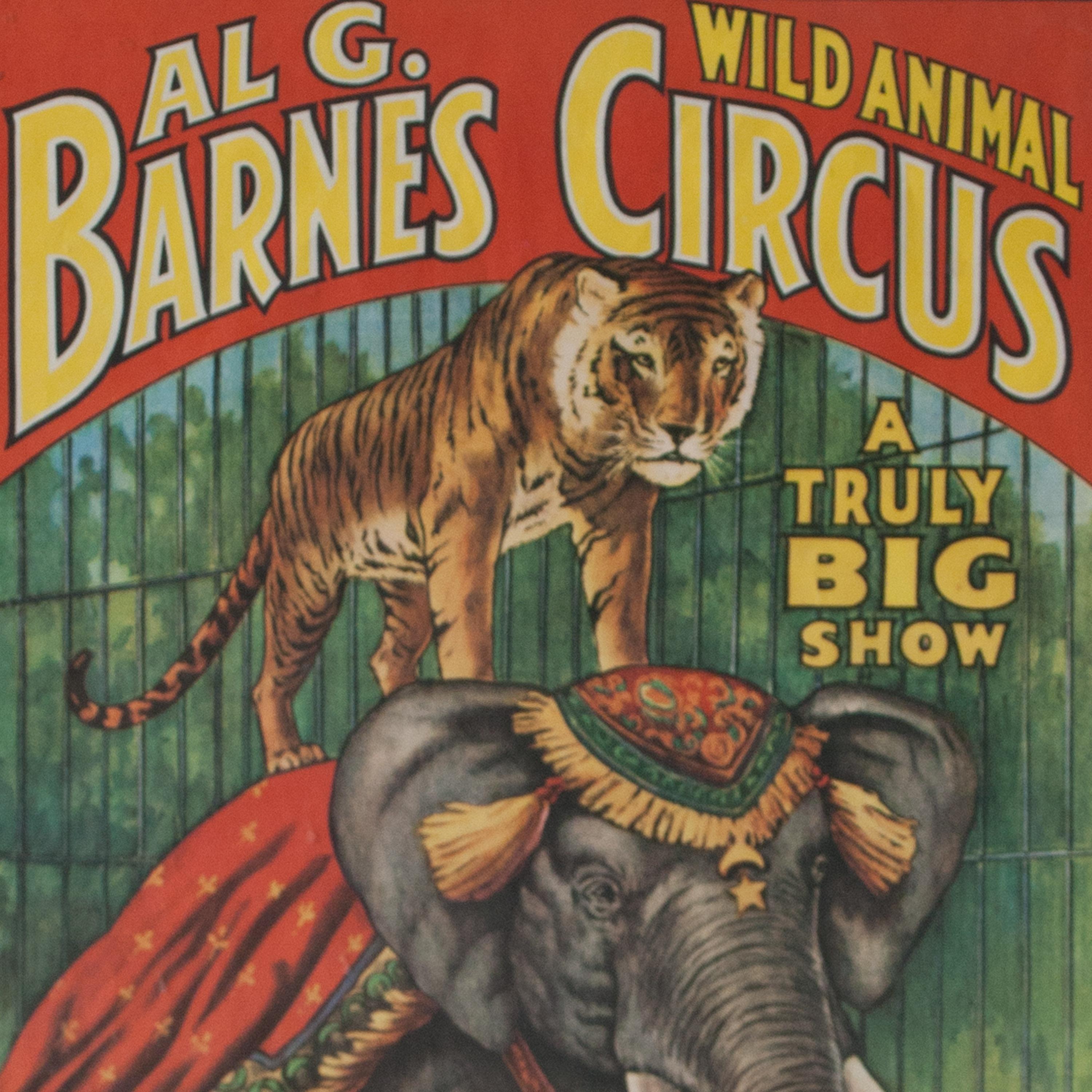 Moderno Al G. Barnes Animal Show Circus Poster originale incorniciato, Stati Uniti, 1895 in vendita