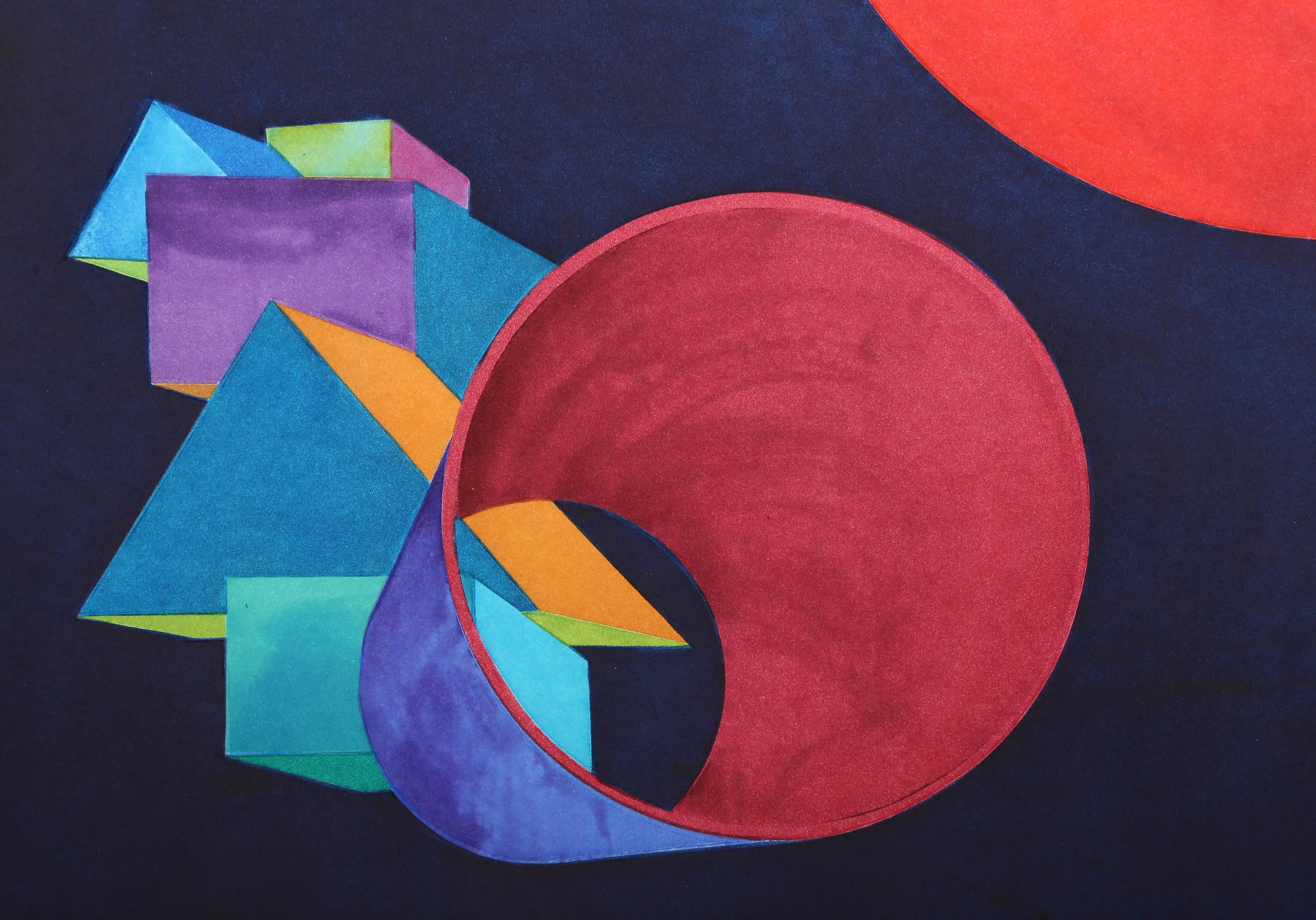 Russell's Way, Large Colorful Geometric Abstract Etching by Al Held For Sale 2