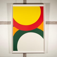 Untitled - 20th Century Brightly Colored Print, Yellow, Red, Green + Grey Circle