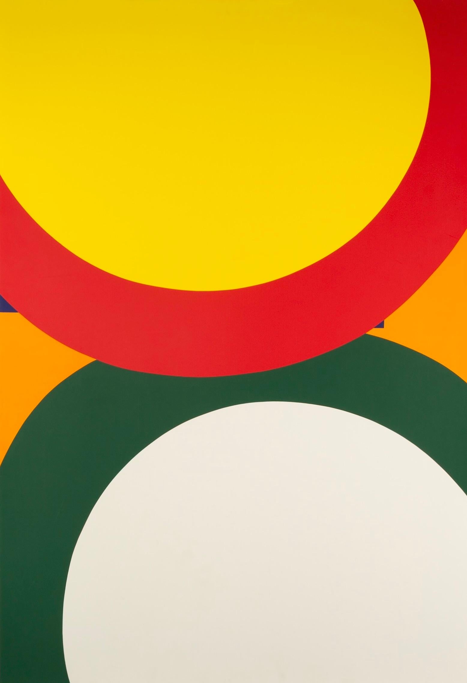 Abstract Print di Al Held - Senza titolo - Stampa a colori vivaci del XX secolo, cerchio giallo, rosso, verde e grigio