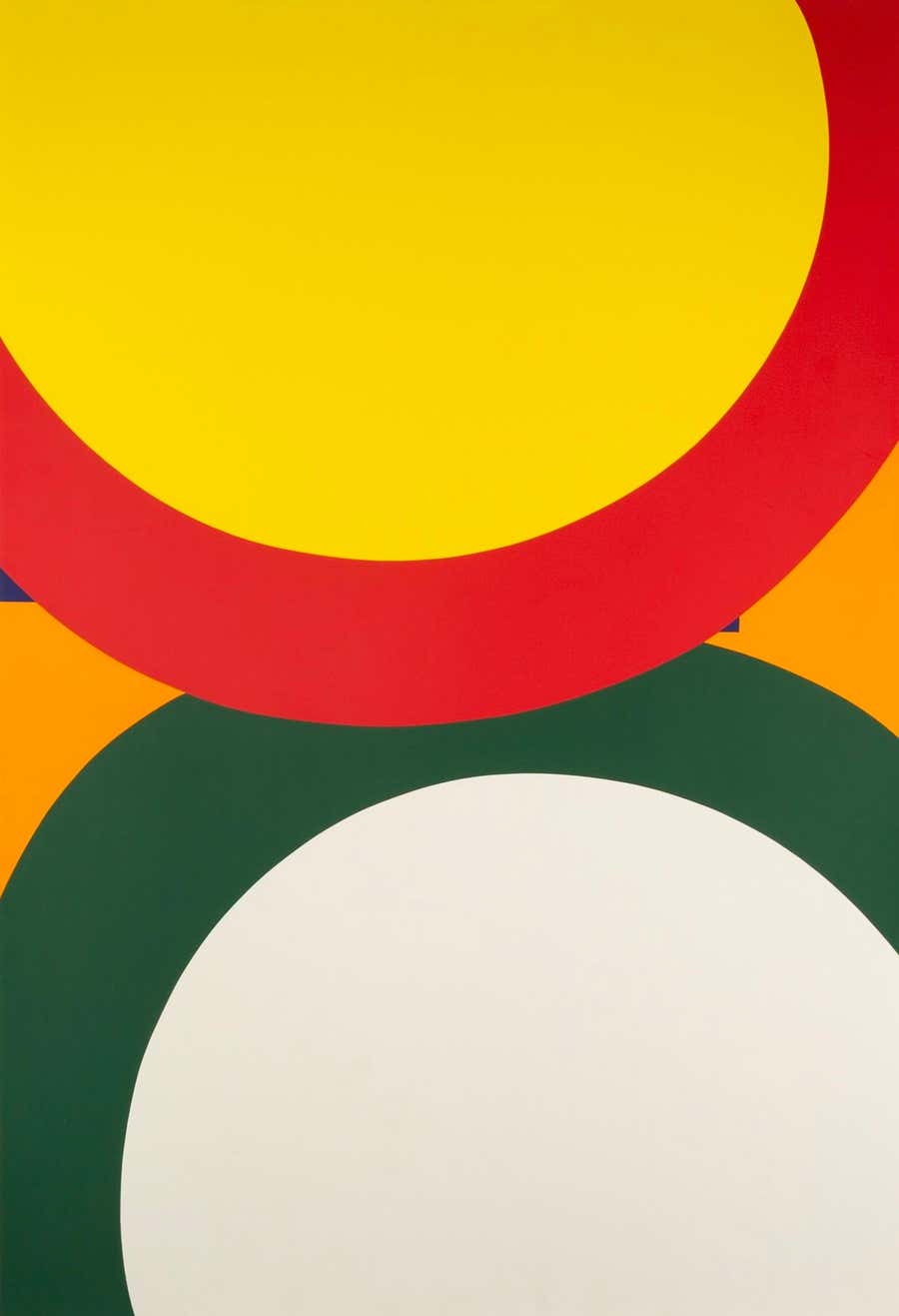 Untitled - 20th Century Brightly Colored Print, Yellow, Red, Green + Grey Circle