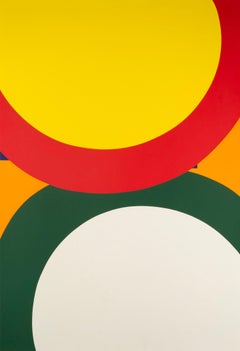 Untitled - 20th Century Brightly Colored Print, Yellow, Red, Green + Grey Circle