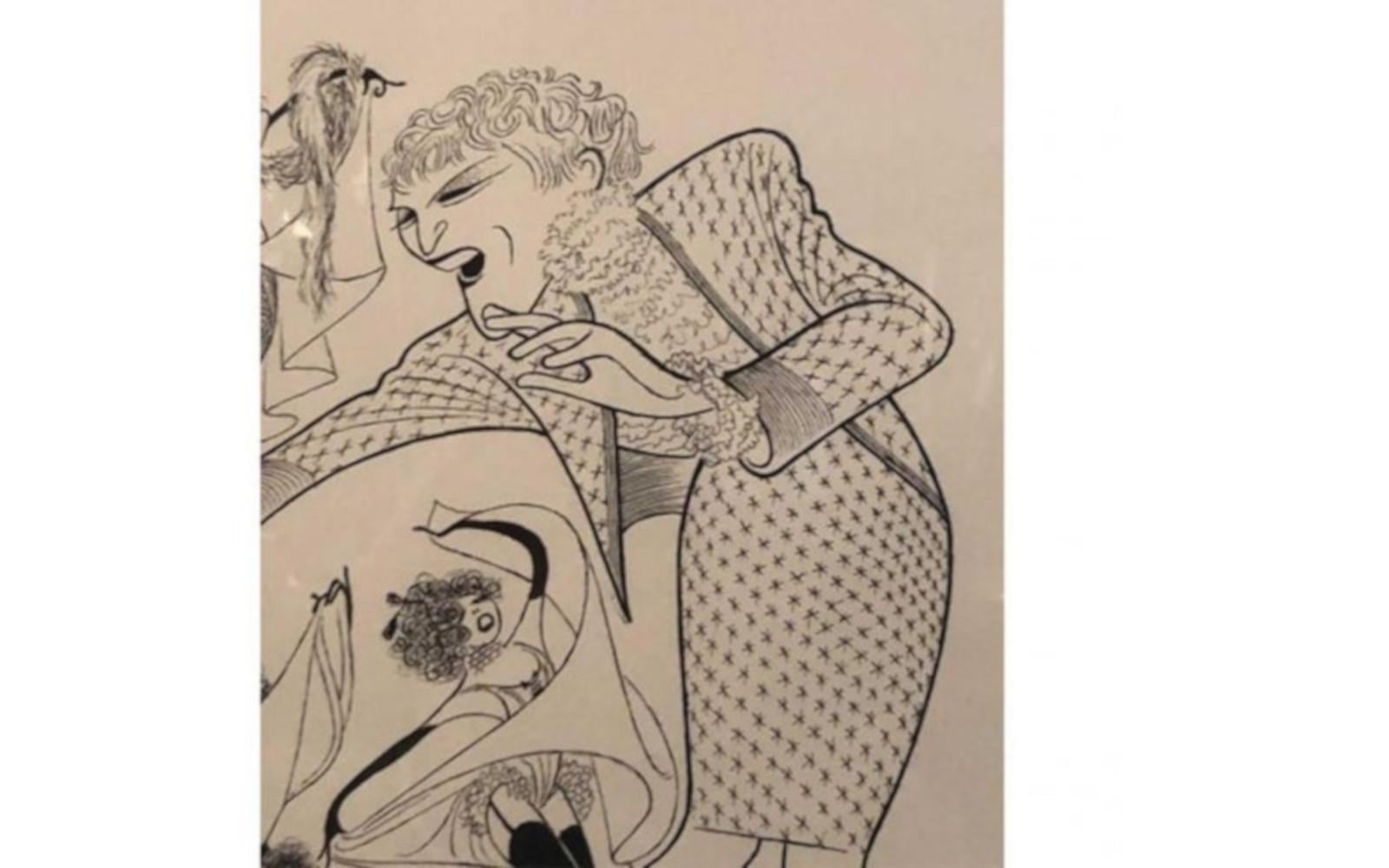 Al Hirschfeld (American, 1903-2003)
Glazed with acrylic.
Molded stained wood frame.
Signed and numbered AP XVIII of XXX.

Dimensions:
Outside frame height 25