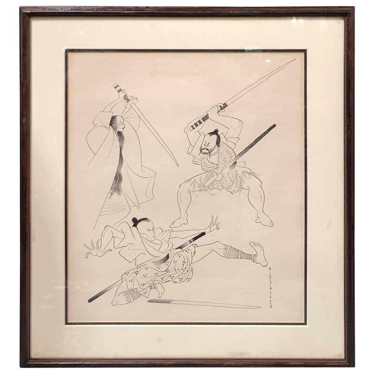 Al Hirschfeld Samurai Lithograph Pre Nina For Sale