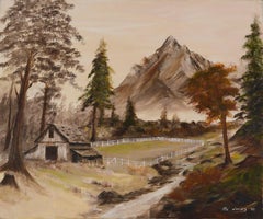 Retro Mountain Farm Landscape 