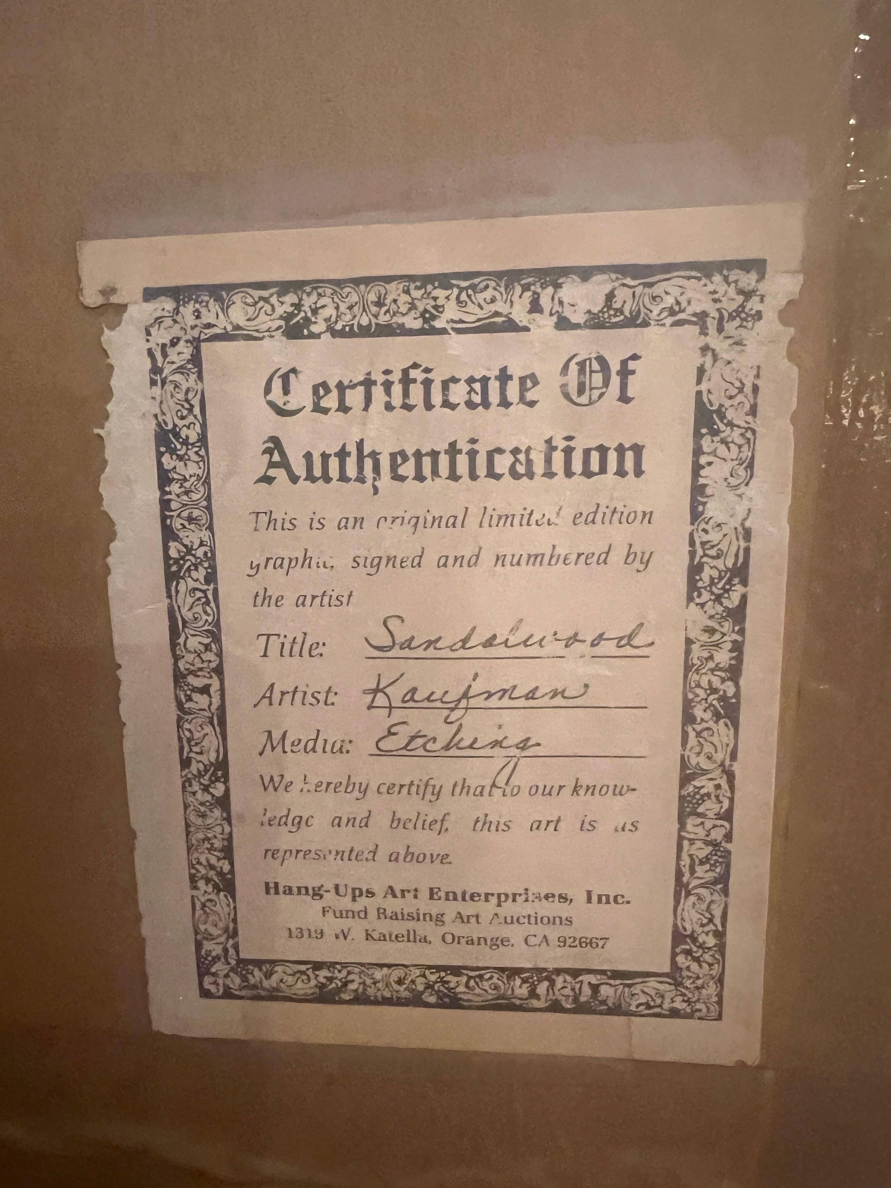American Al Kaufman Framed Original Signed & Numbered Etching with COA 75/300 For Sale