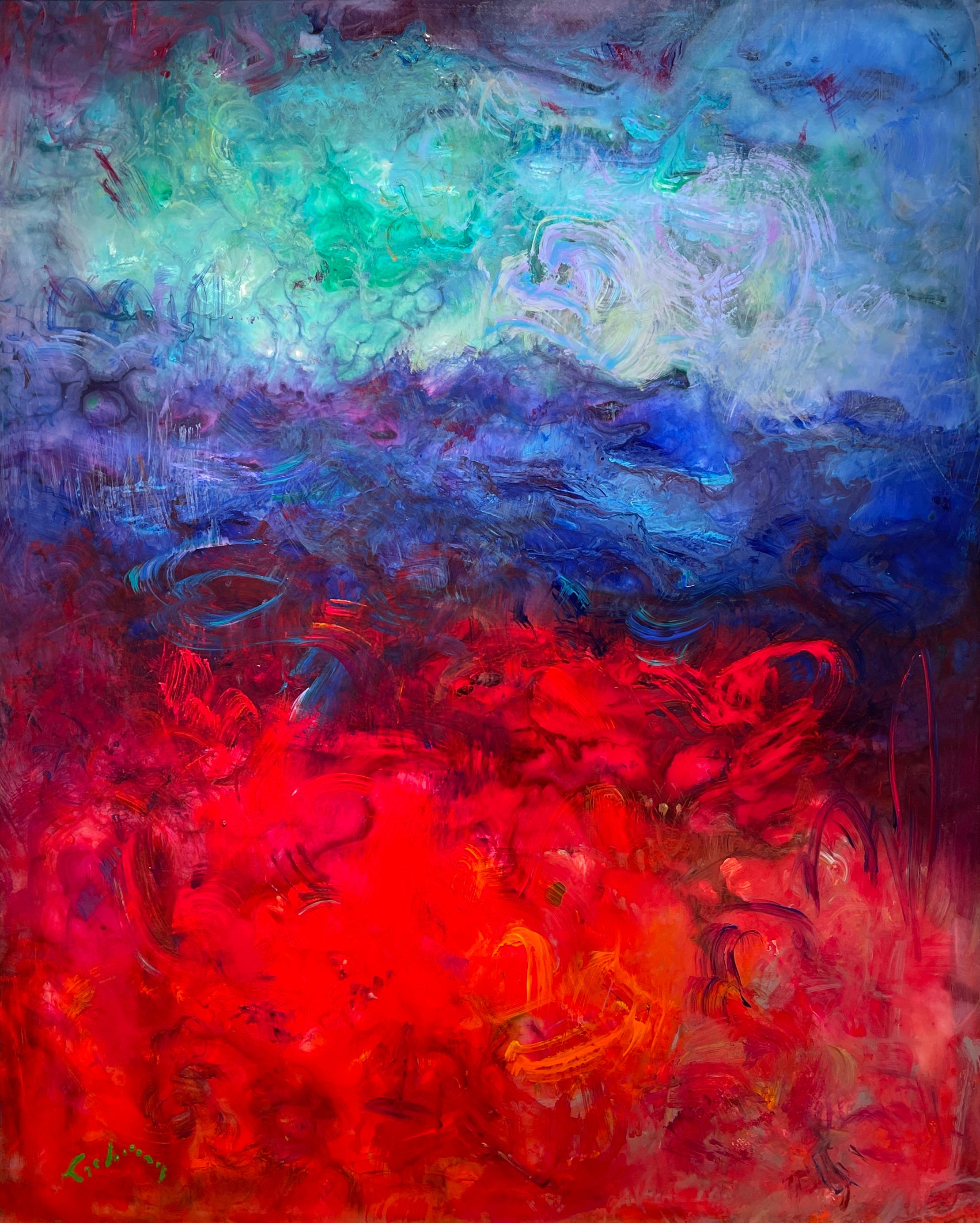 Al Lachman  Abstract Painting – By the Sea...I Love Thee True, Abstrakte expressionistische Landschaft