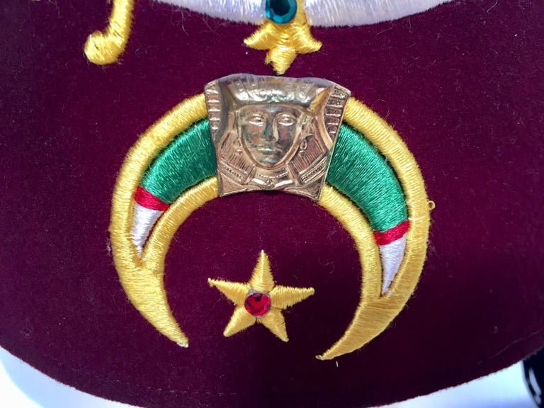 AL Malaikah Vintage Iconic Masonic Shriner Burgundy Wool Fez Hat For