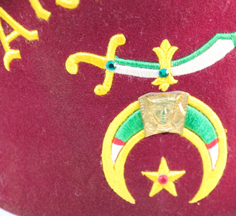 AL Malaikah Vintage Iconic Masonic Shriner Burgundy Wool Fez Hat For